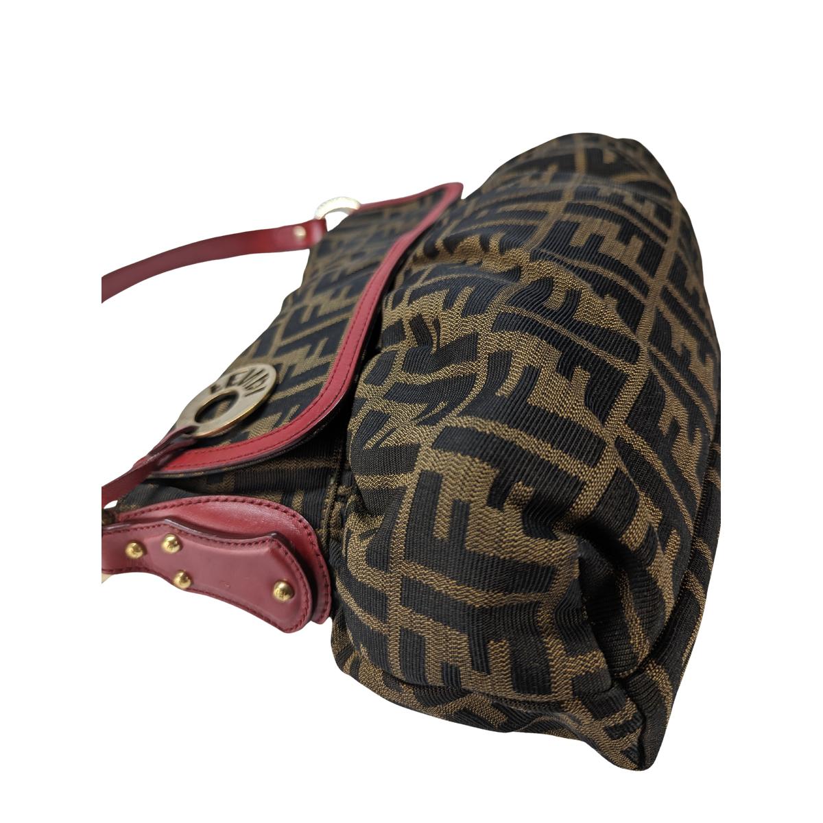 FENDI Chef canvas and leather handbag Brown