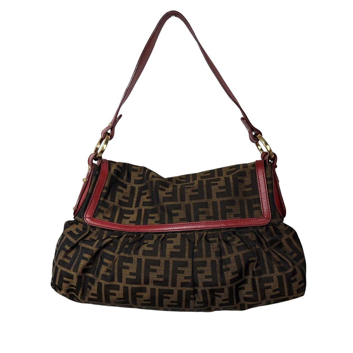 Sac à main FENDI Chef toile et cuir Marron