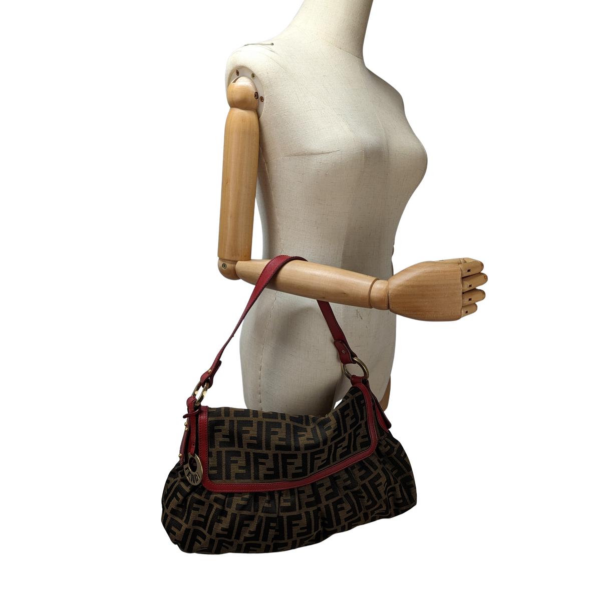 FENDI Chef canvas and leather handbag Brown