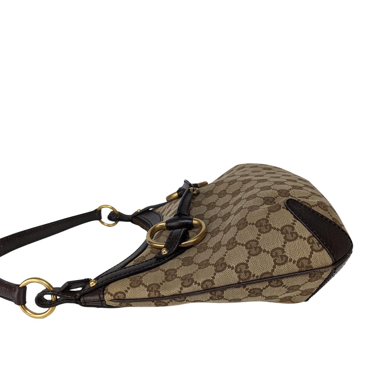 GUCCI Horsebit canvas and leather handbag Brown