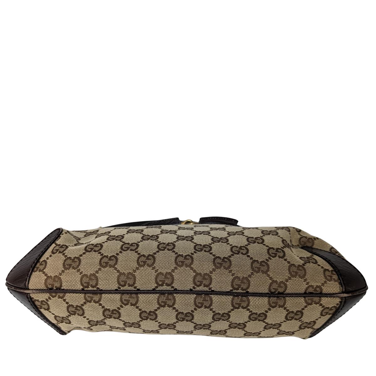 GUCCI Horsebit canvas and leather handbag Brown