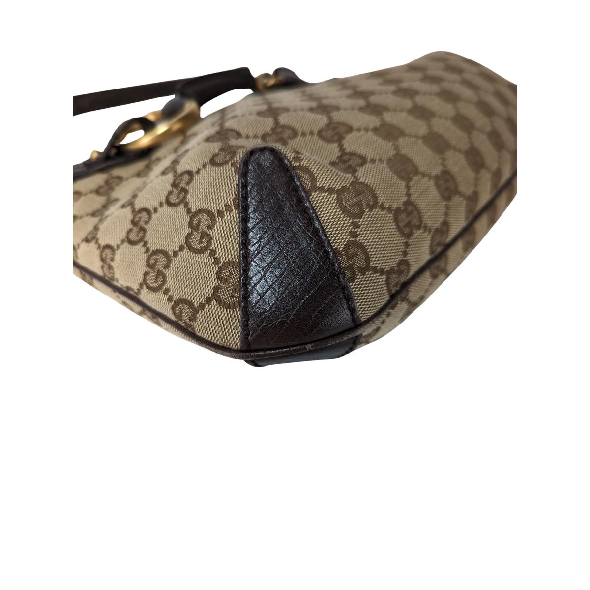 GUCCI Horsebit canvas and leather handbag Brown