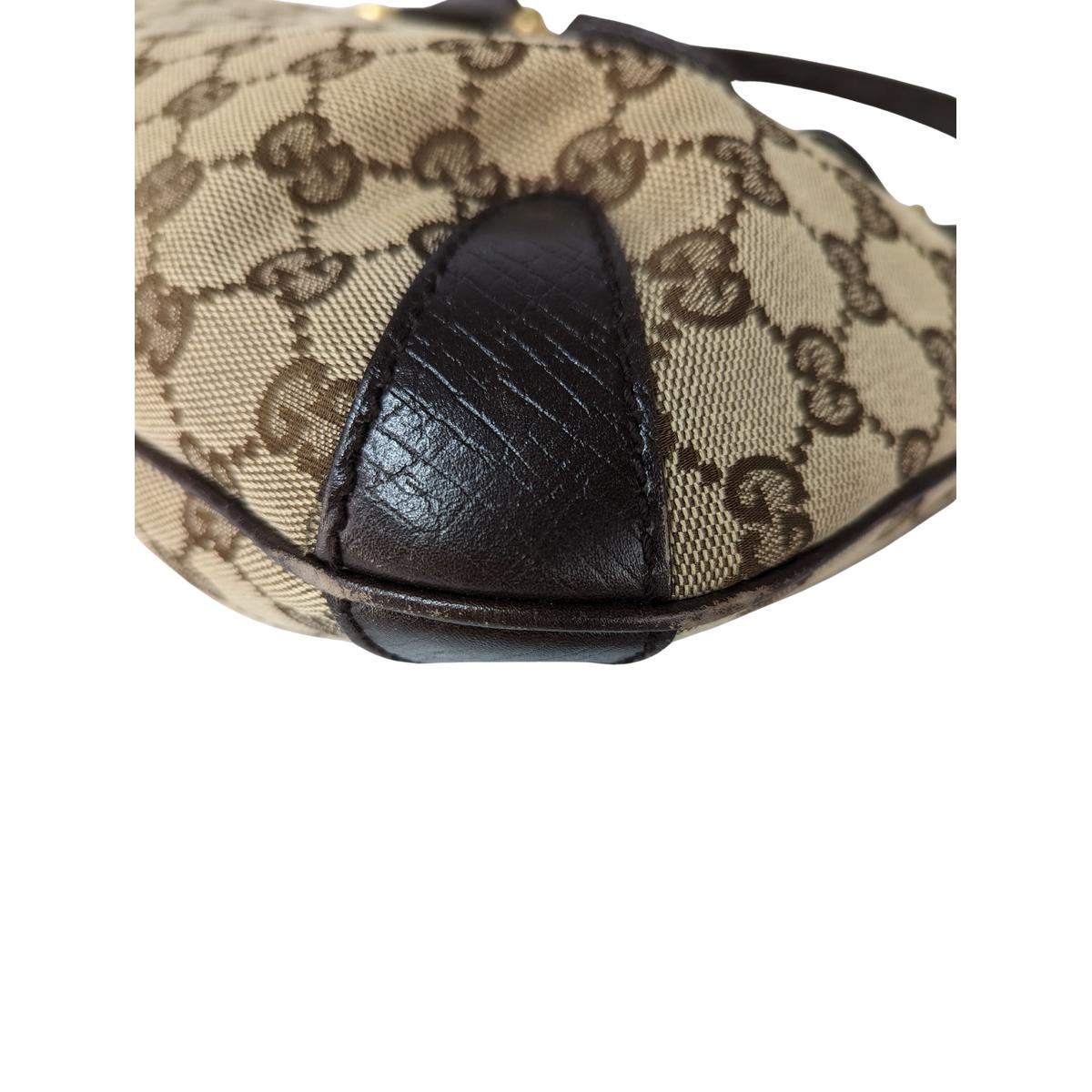 GUCCI Horsebit canvas and leather handbag Brown