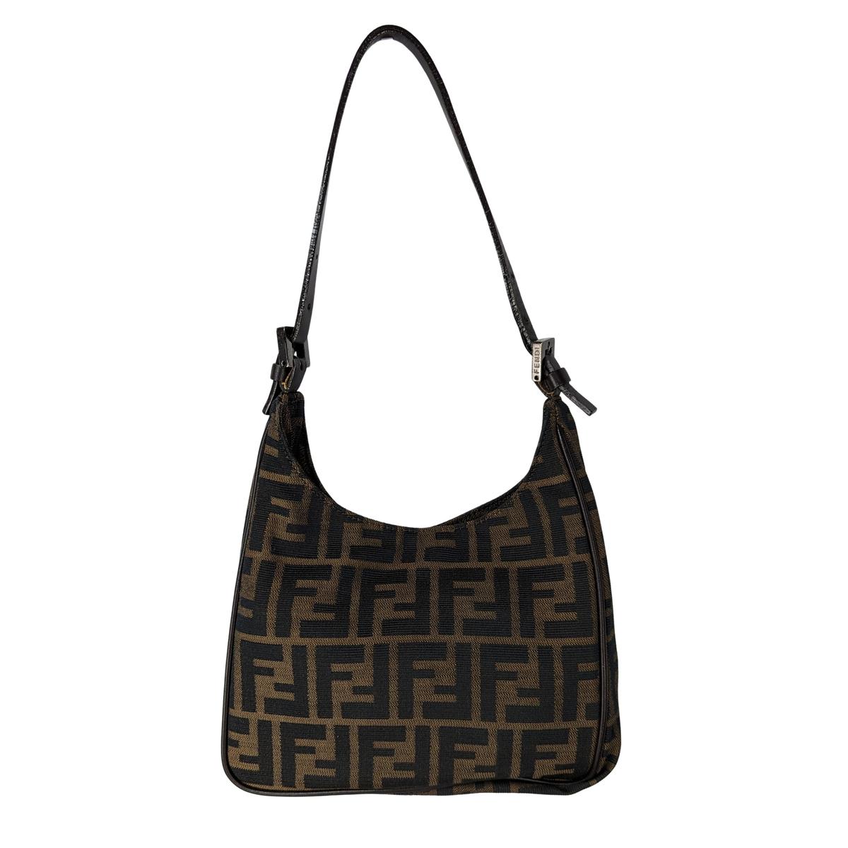 Sac à main FENDI Hobo Zucca toile et cuir Marron