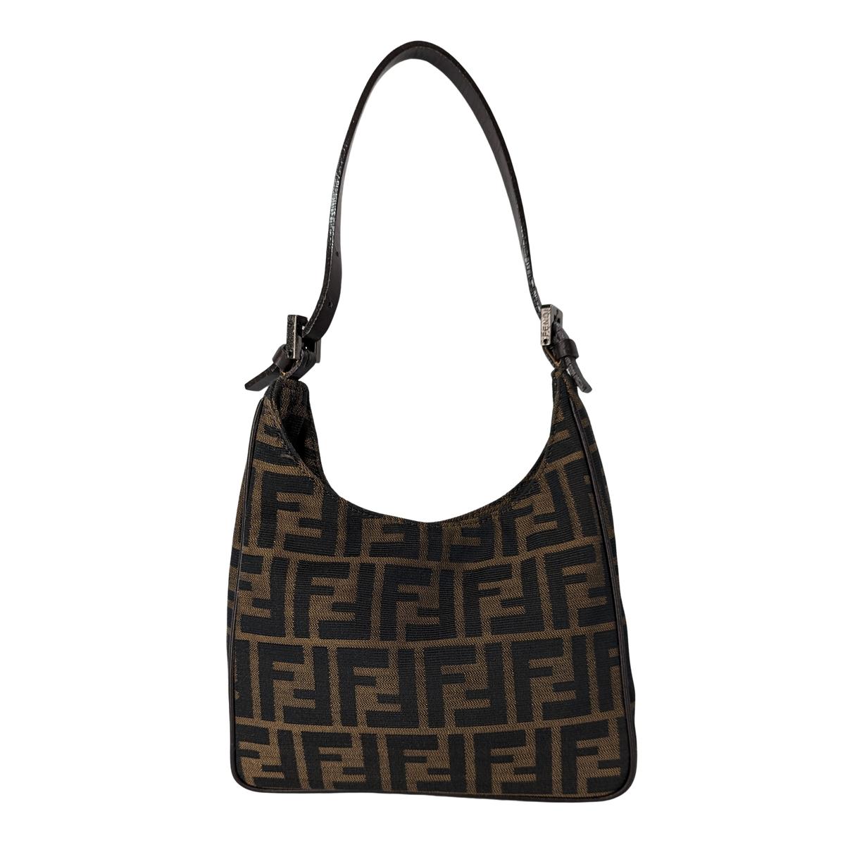 Sac à main FENDI Hobo Zucca toile et cuir Marron