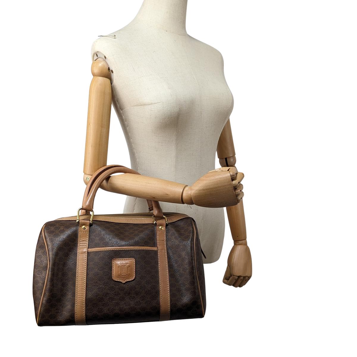 Sac de voyage CELINE Boston Macadam toile et cuir Marron