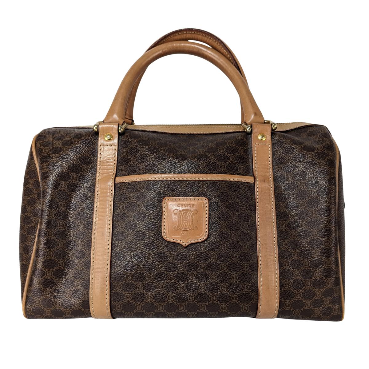 Sac de voyage CELINE Boston Macadam toile et cuir Marron