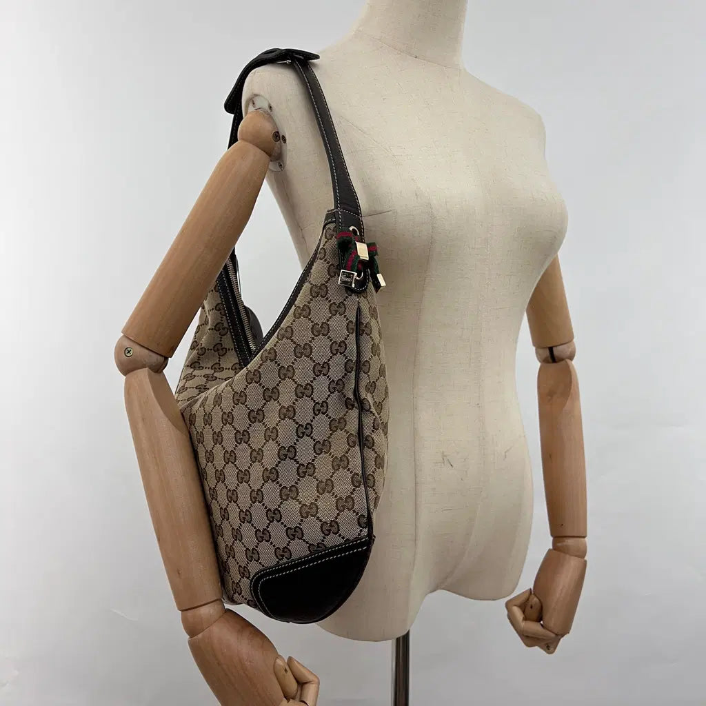 GUCCI Hobo GG Sherry Line brown canvas and leather bag