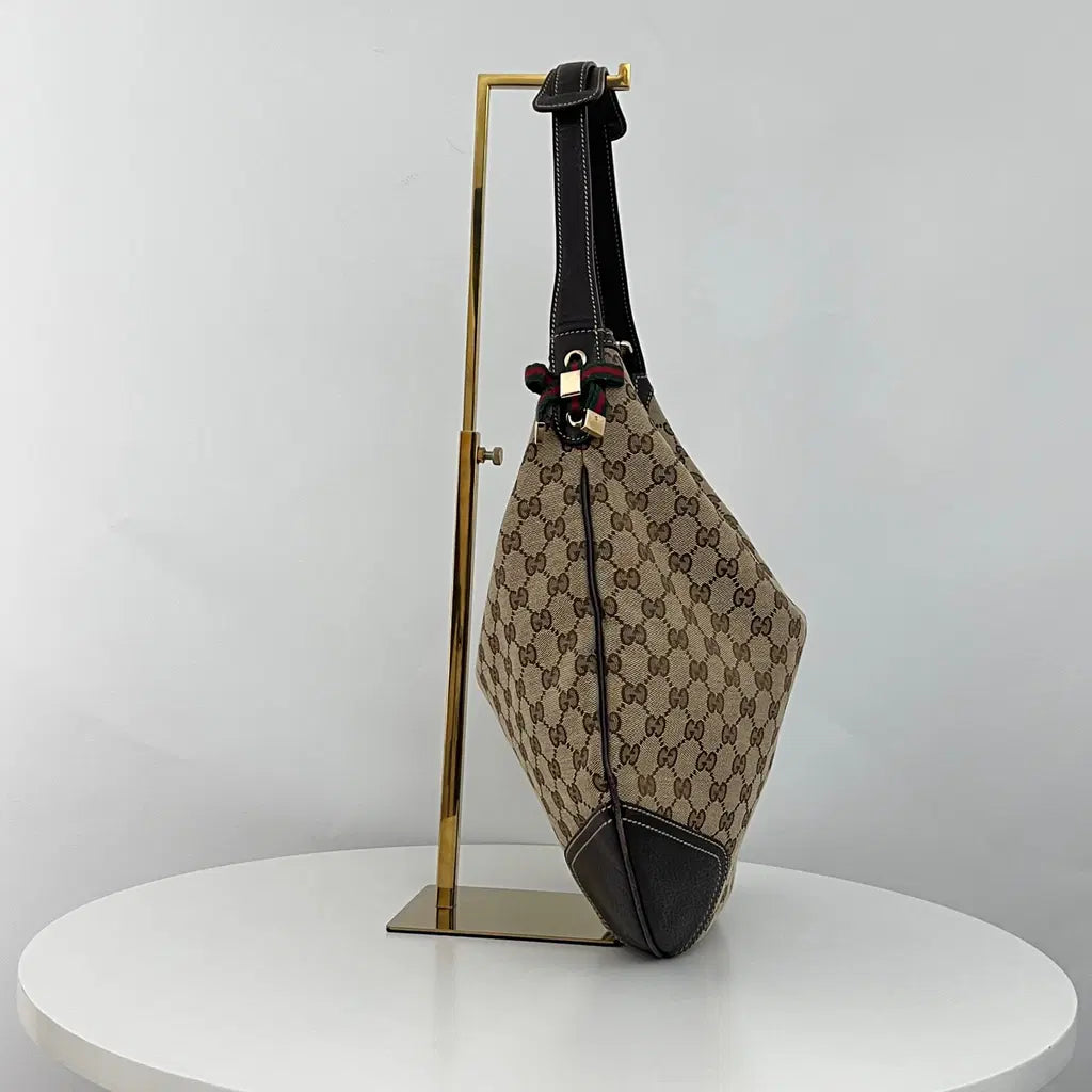 GUCCI Hobo GG Sherry Line brown canvas and leather bag
