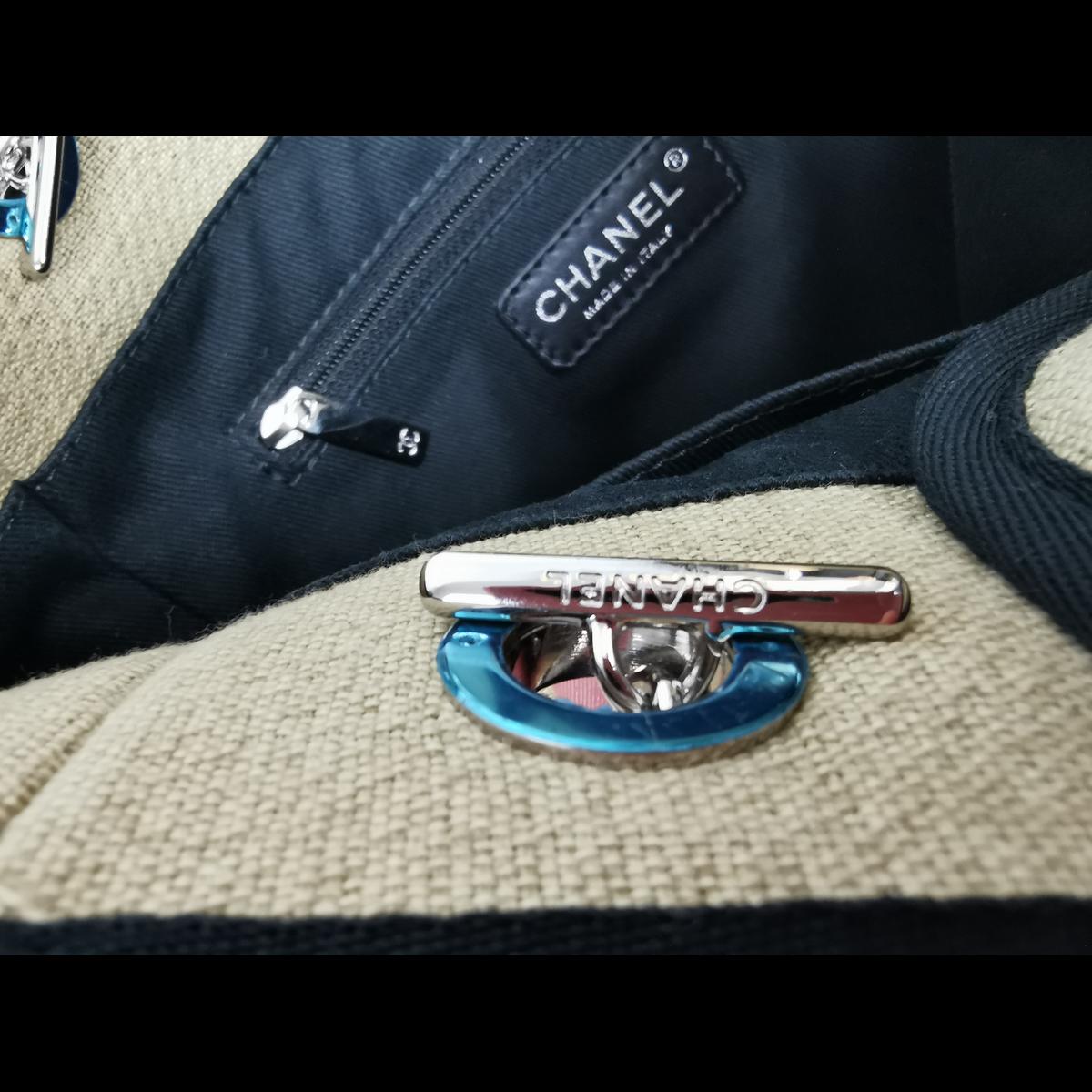 Sac à main CHANEL Deauville PM toile et cuir Beige