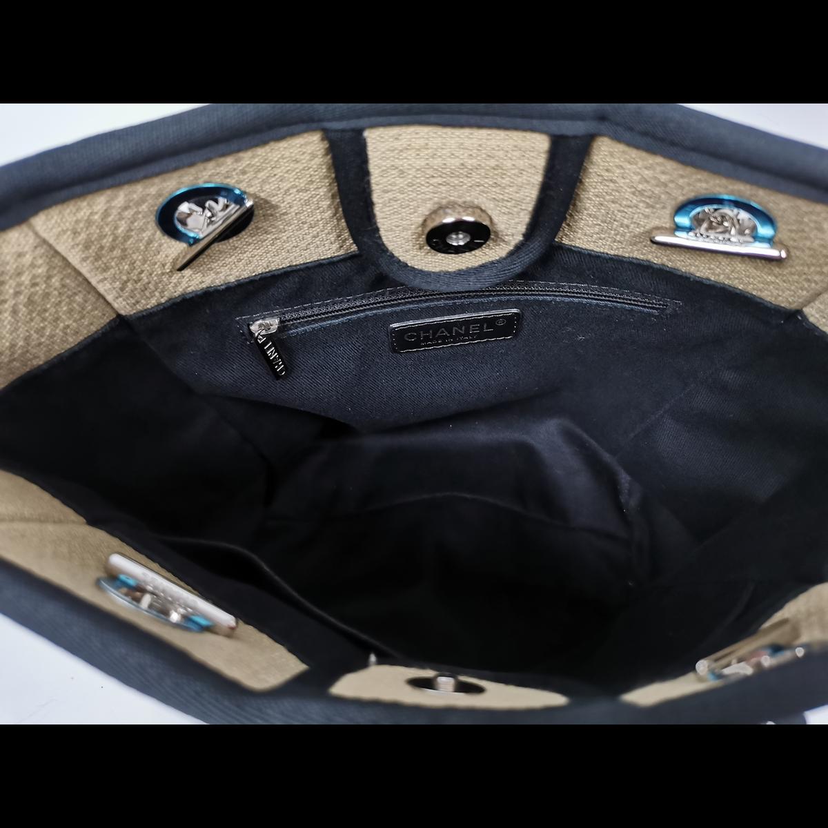 Sac à main CHANEL Deauville PM toile et cuir Beige