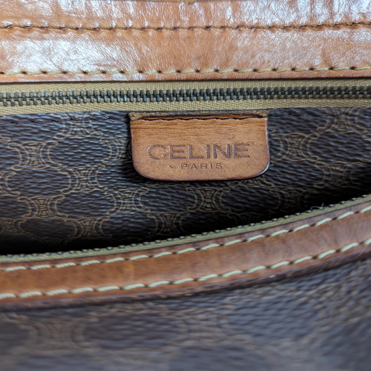CELINE Boston Macadam canvas and leather shoulder bag Brown