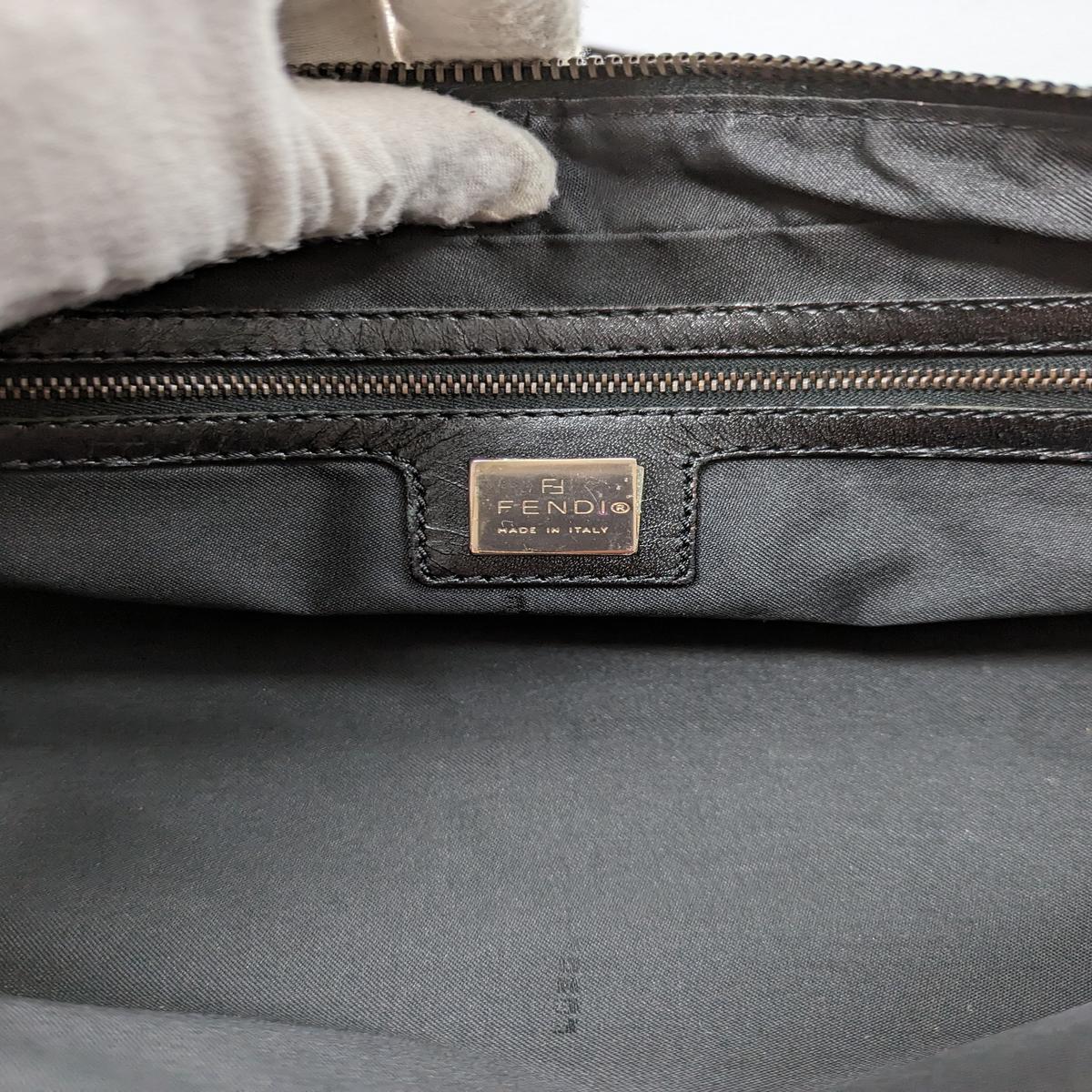 FENDI Baguette canvas and leather handbag Brown