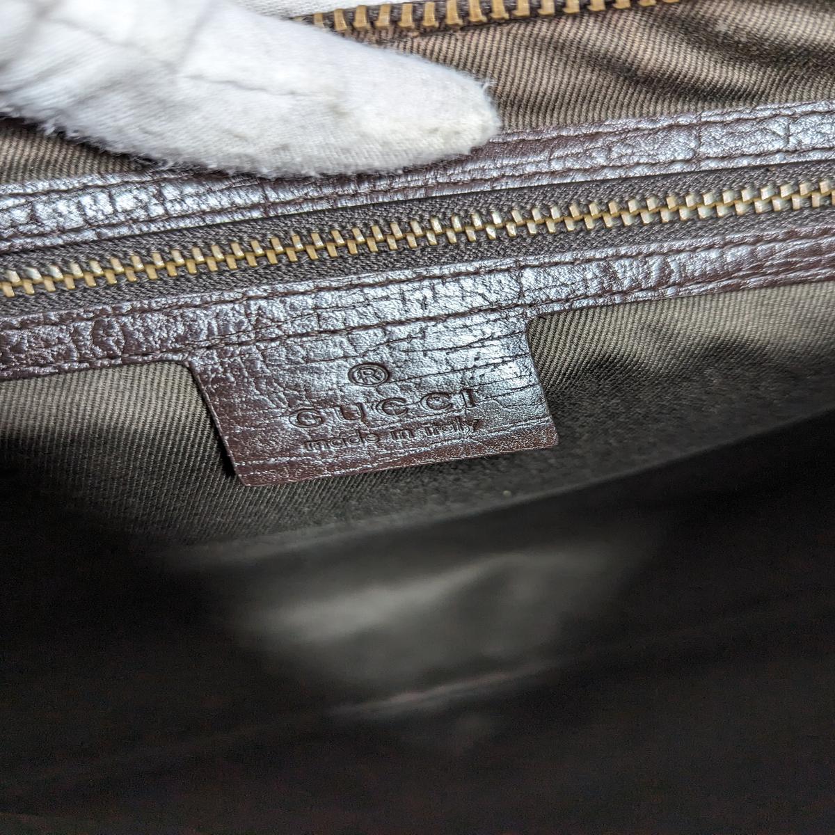 GUCCI Horsebit canvas and leather handbag Brown