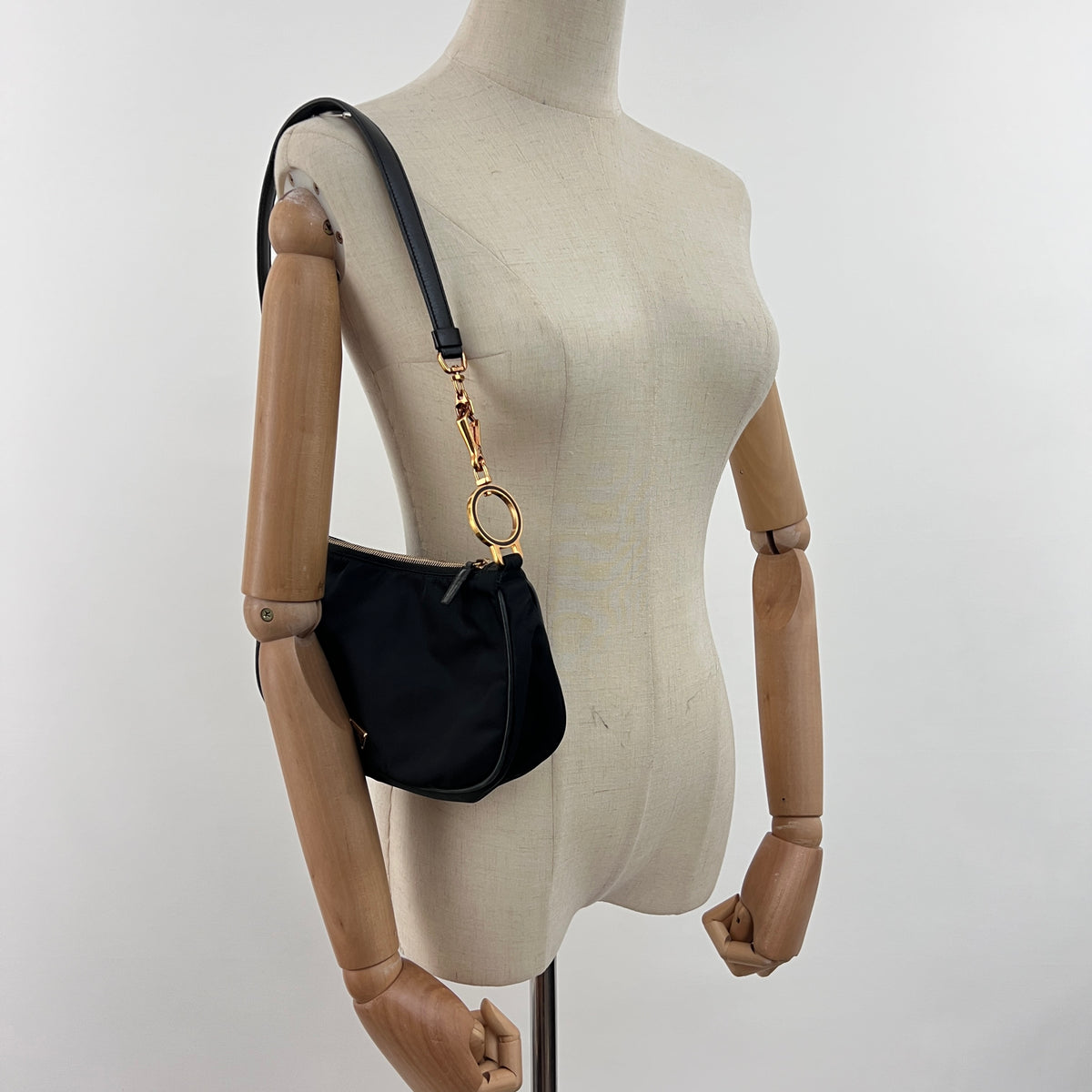 PRADA Shoulder Bag in black nylon and leather