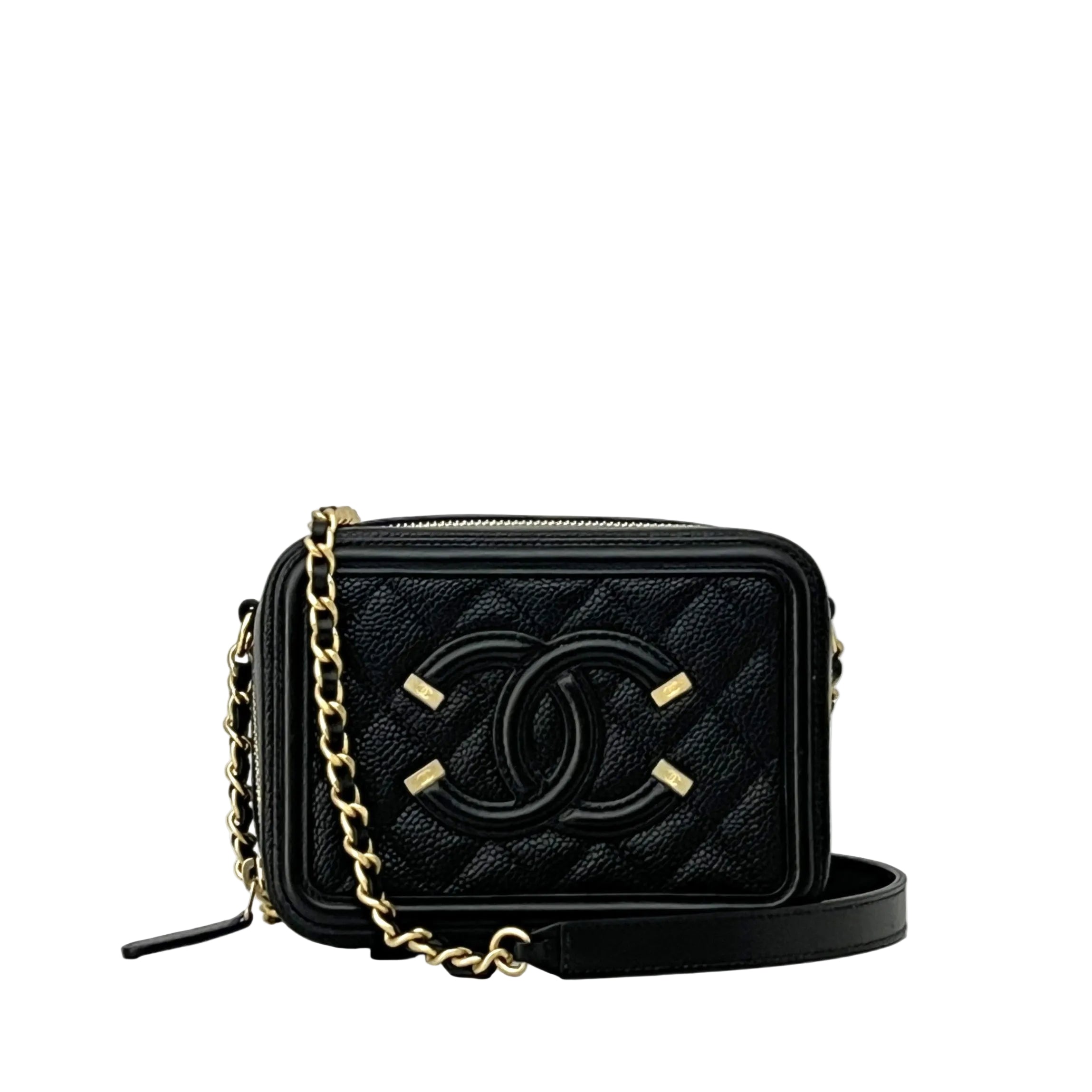Sac à bandoulière CHANEL Filigree Vanity Case Small cuir caviar noir