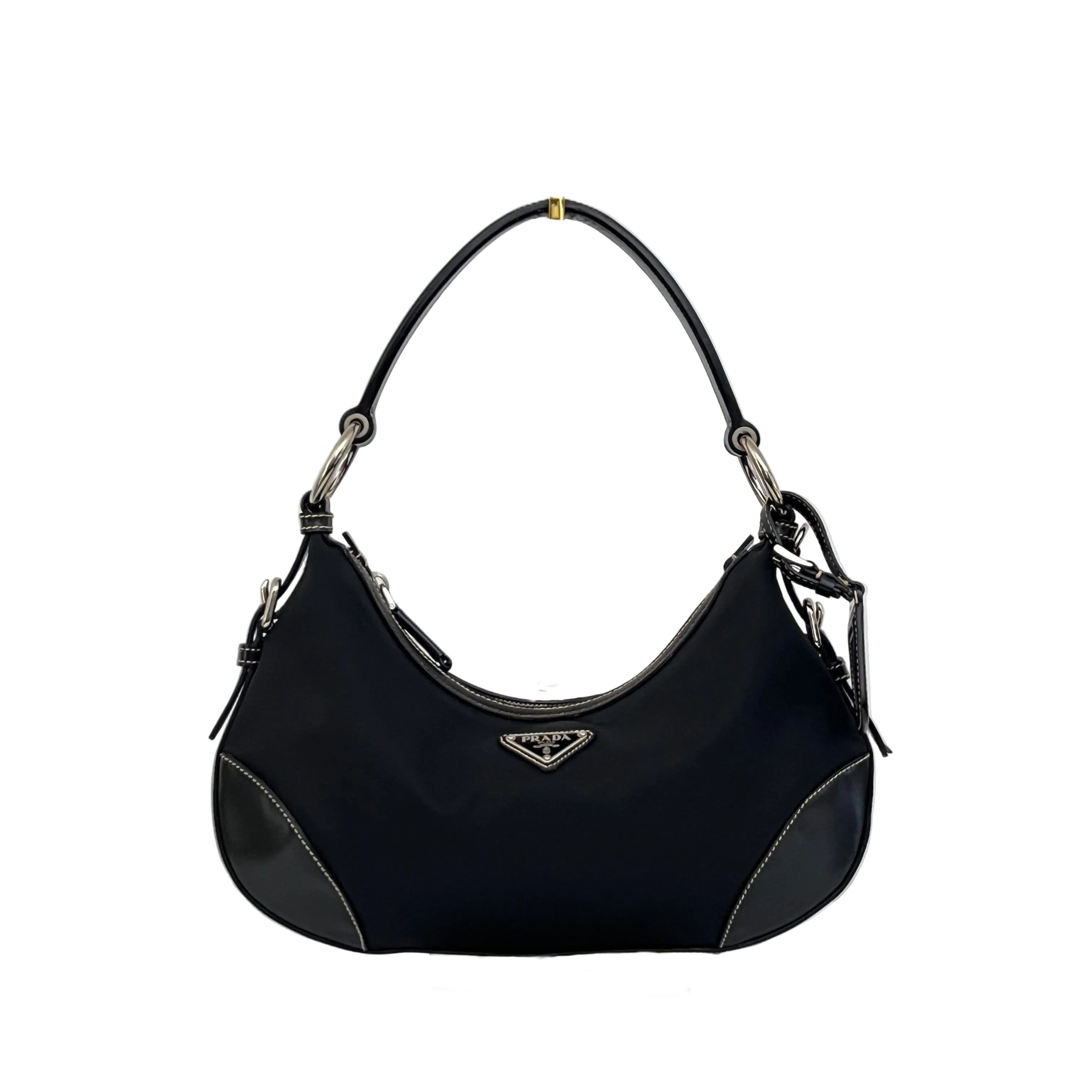 Sac PRADA Hobo nylon et cuir verni noir