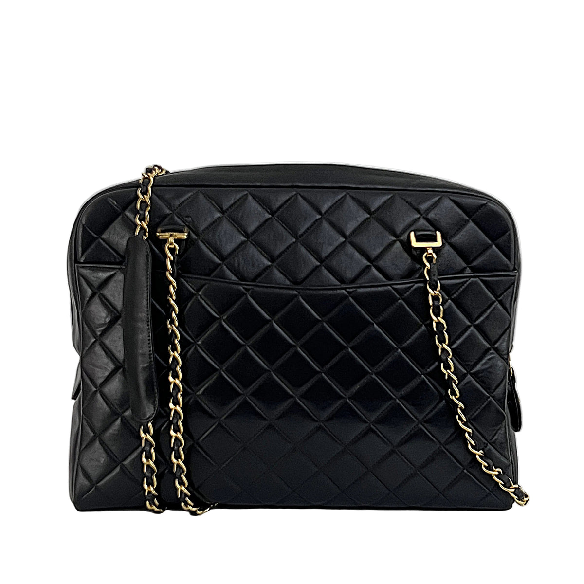 Sac CHANEL Tote Matelassé Chain cuir d'agneau noir vintage 1997-1999