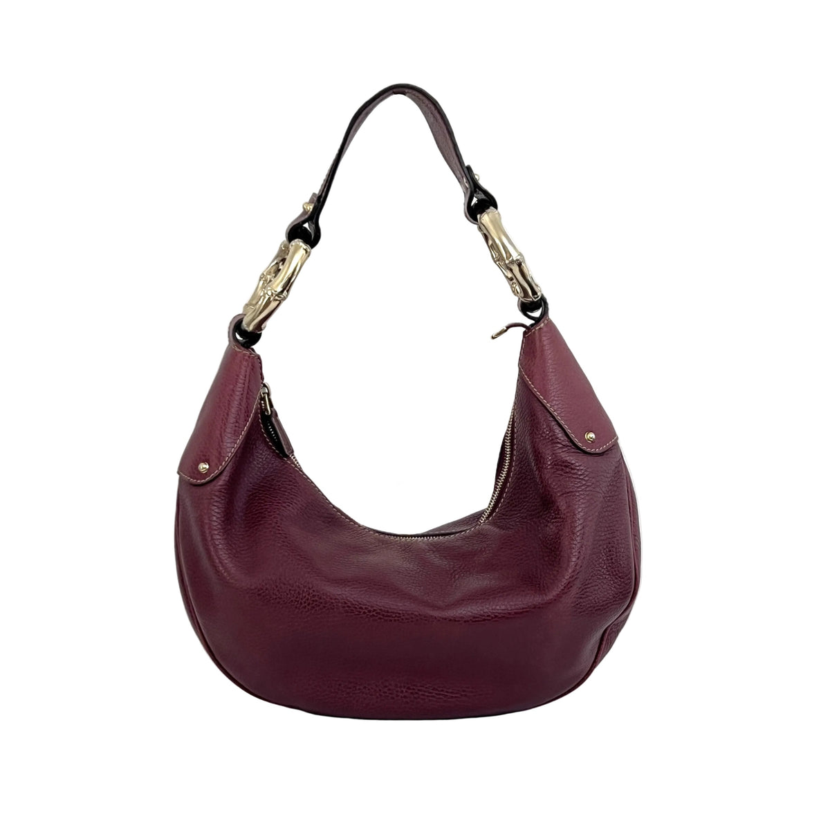 Sac GUCCI Bamboo Ring Half Moon cuir grainé bordeaux