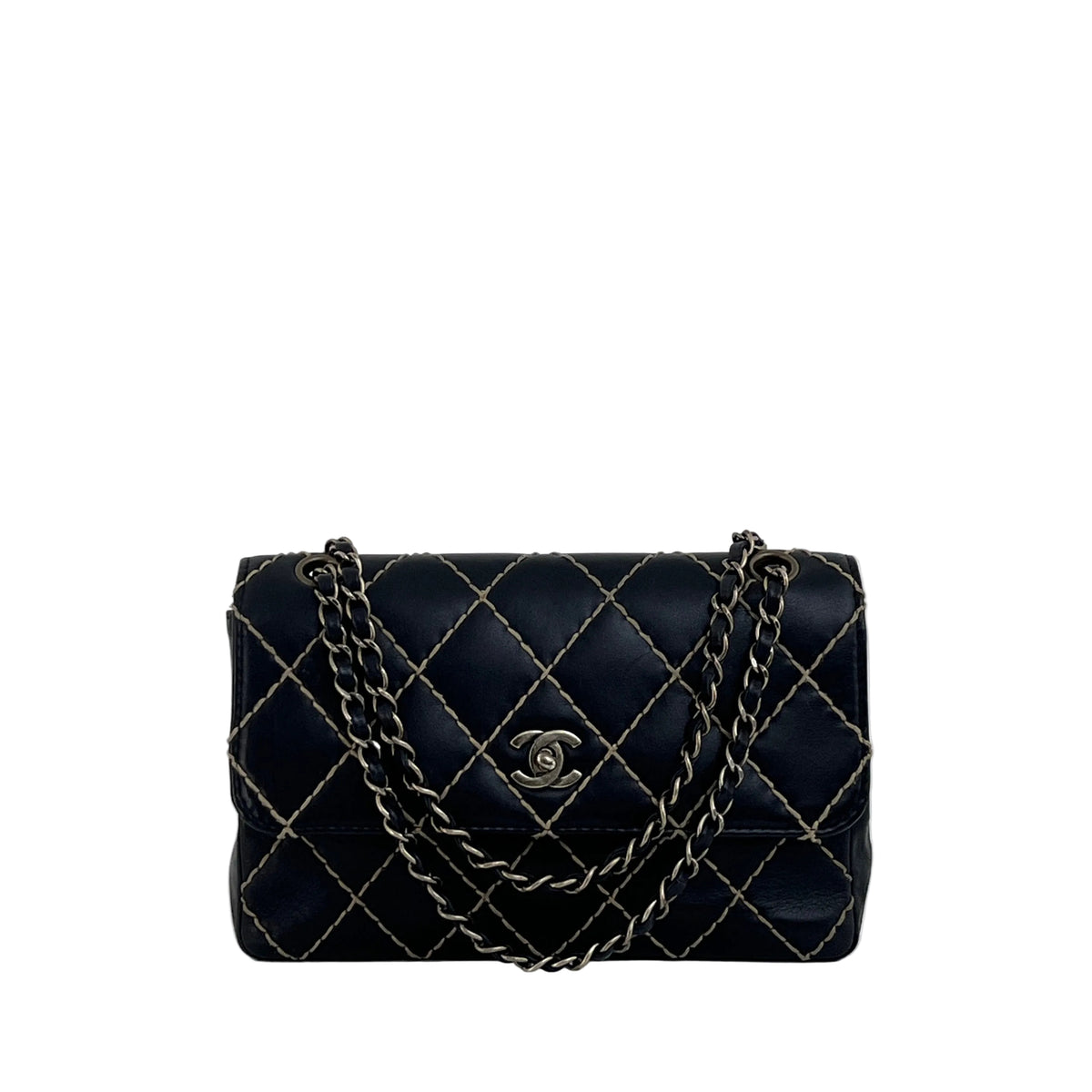Sac à bandoulière CHANEL Classique Wild Stitch Medium cuir d'agneau noir vintage 2000-2002