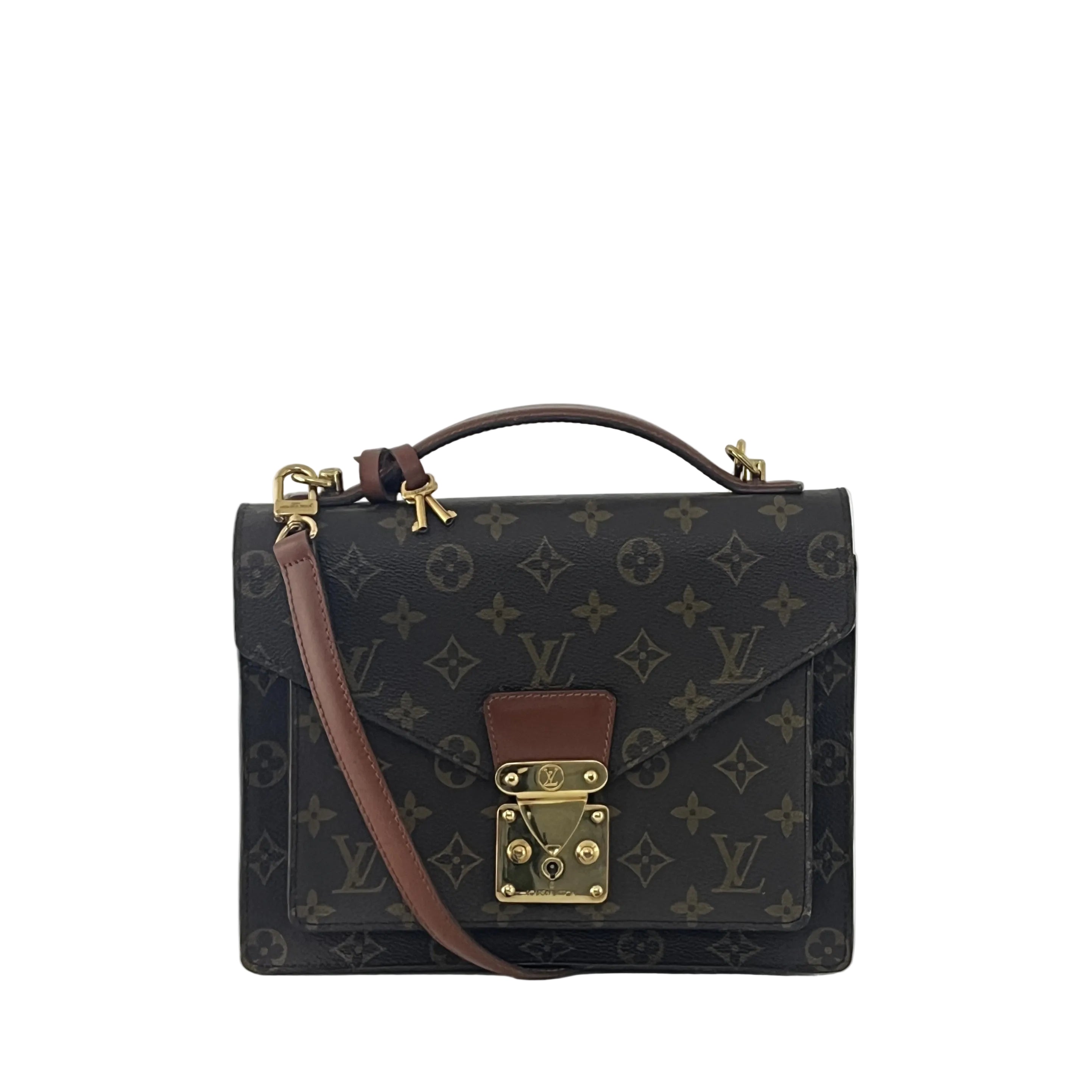 Sac à main LOUIS VUITTON Monceau toile et cuir marron