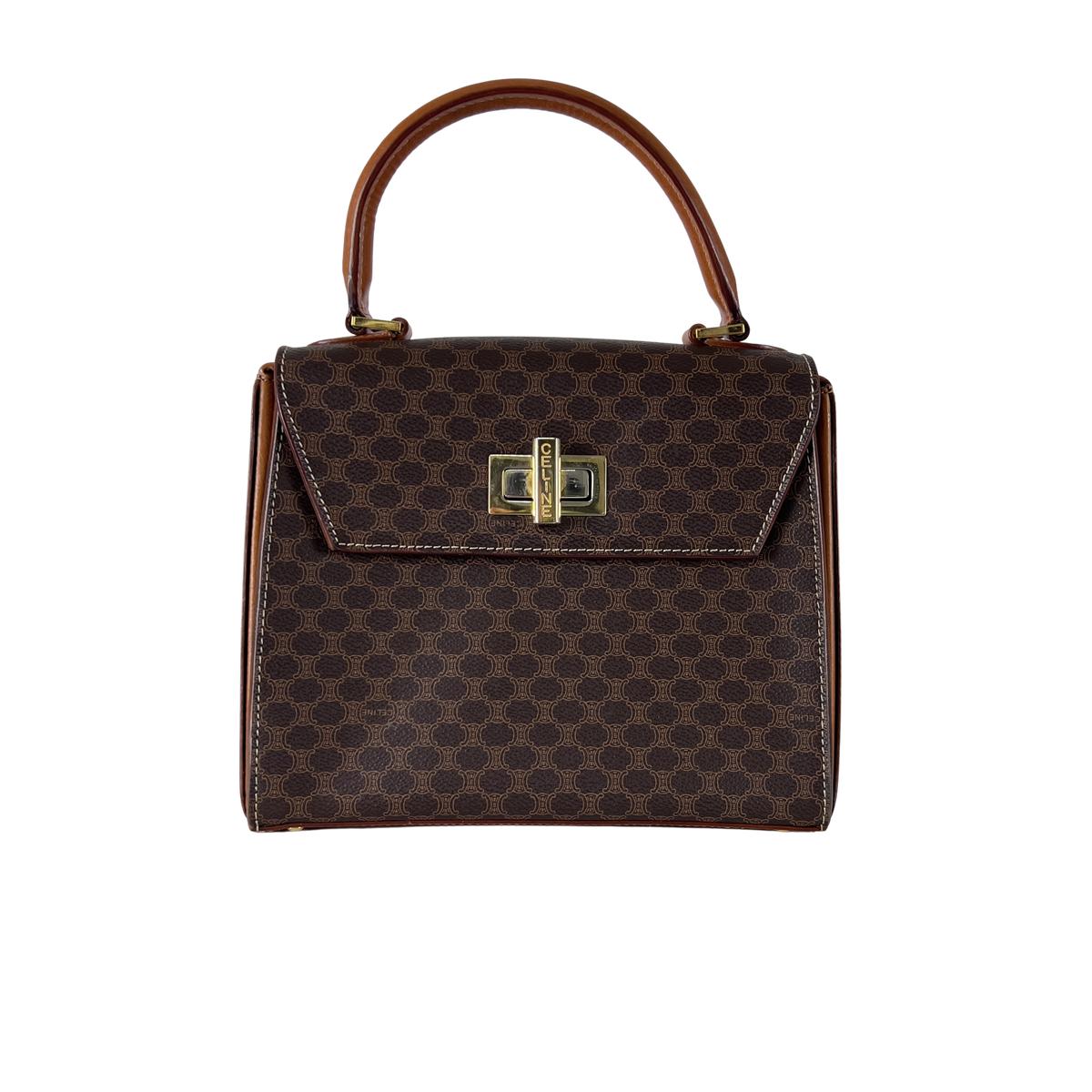 Sac à main CELINE Top Handle toile et cuir marron