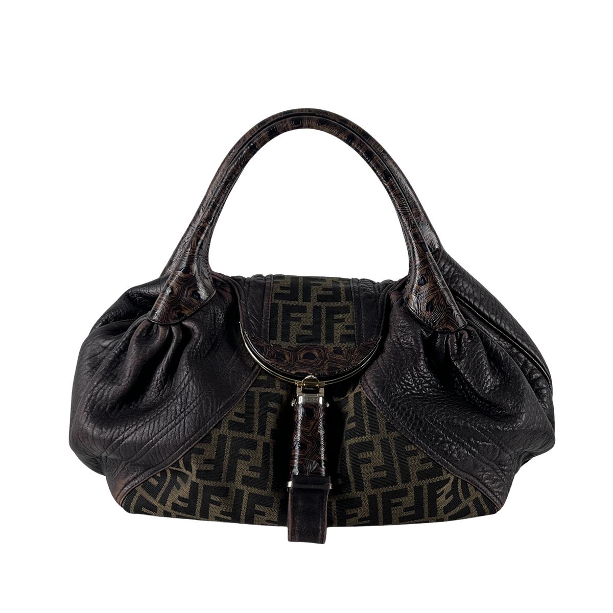 Sac à main FENDI Zucca Spy toile et cuir marron