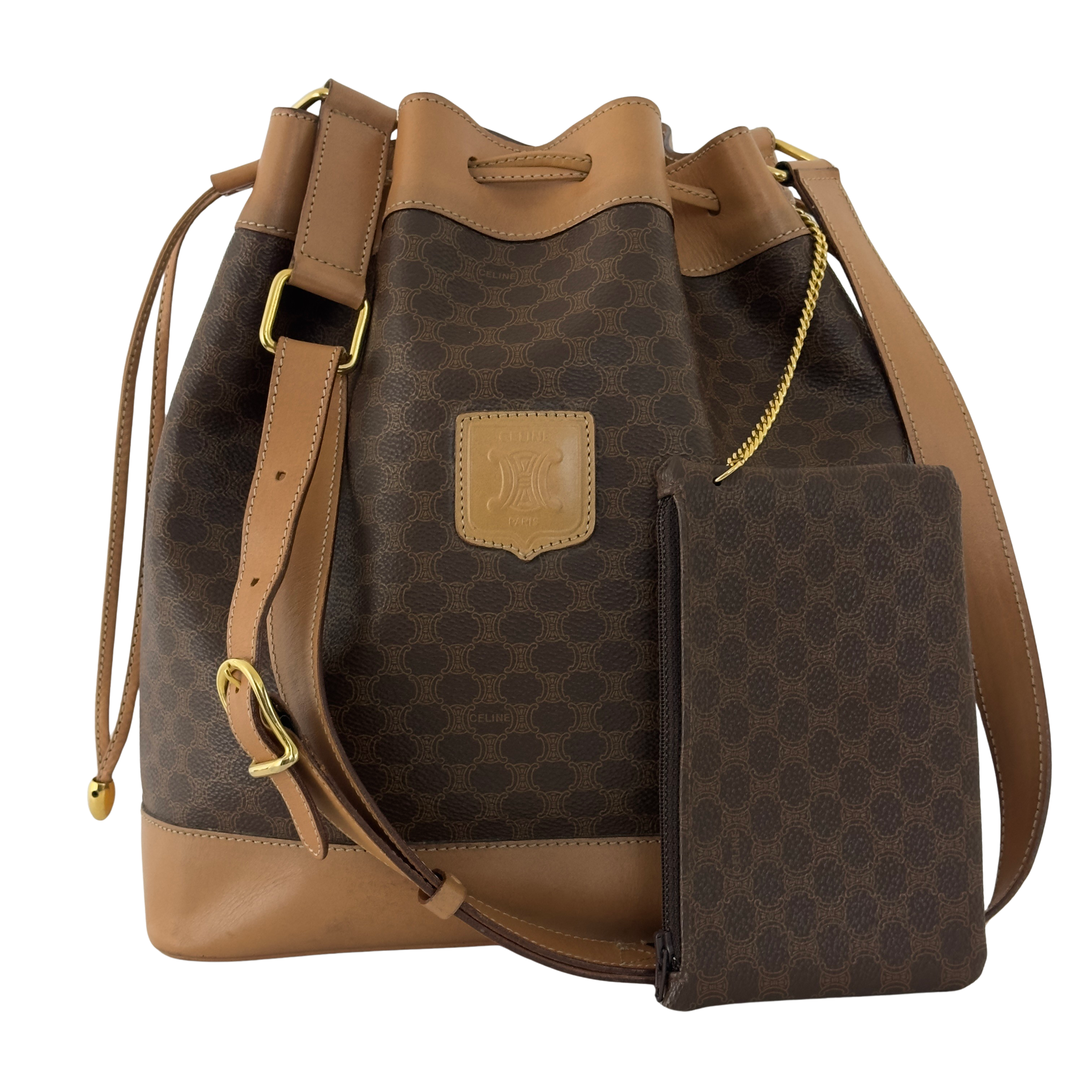 Sac à main CELINE Seau toile et cuir marron