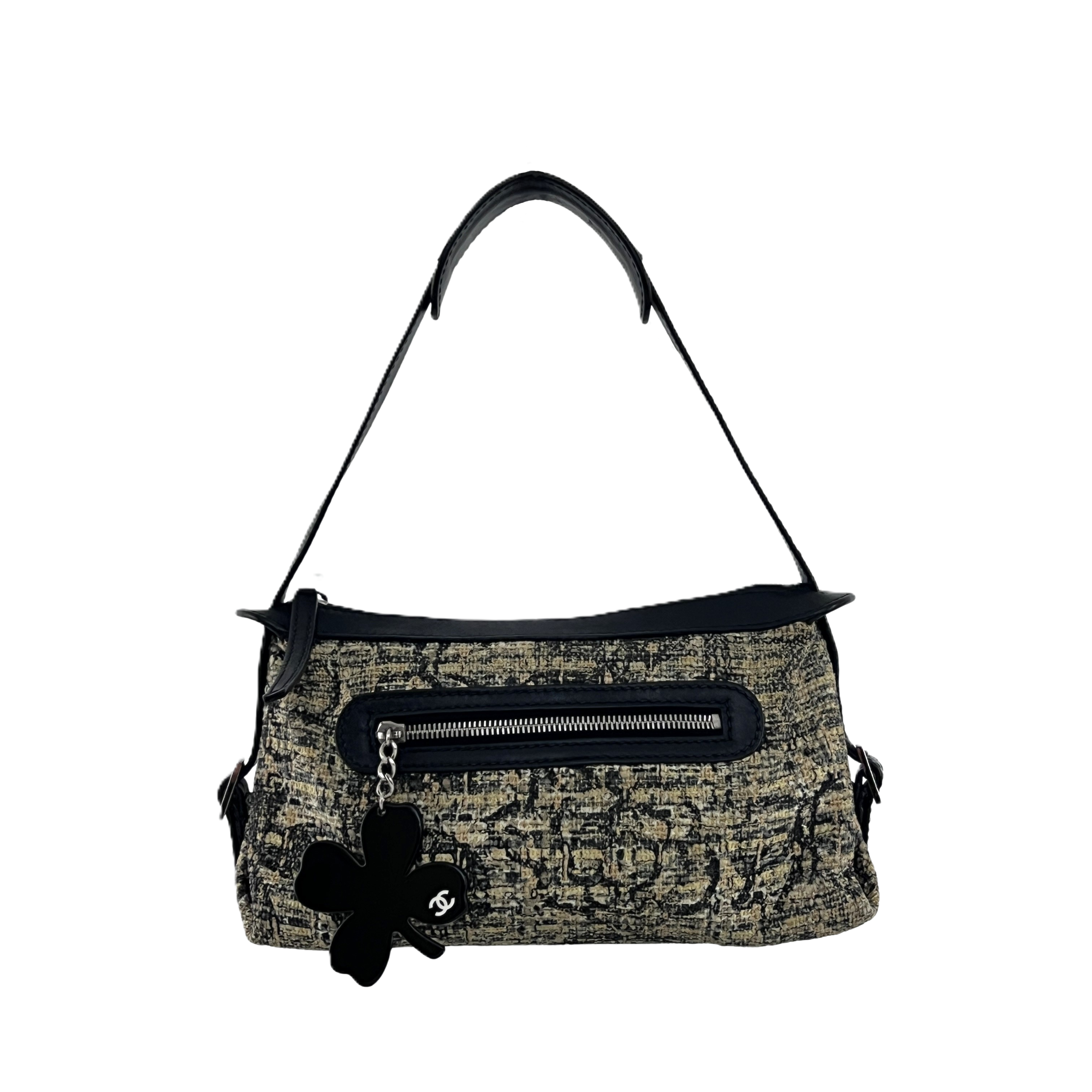 Sac à main CHANEL Hobo Tweed Small tweed et cuir noir