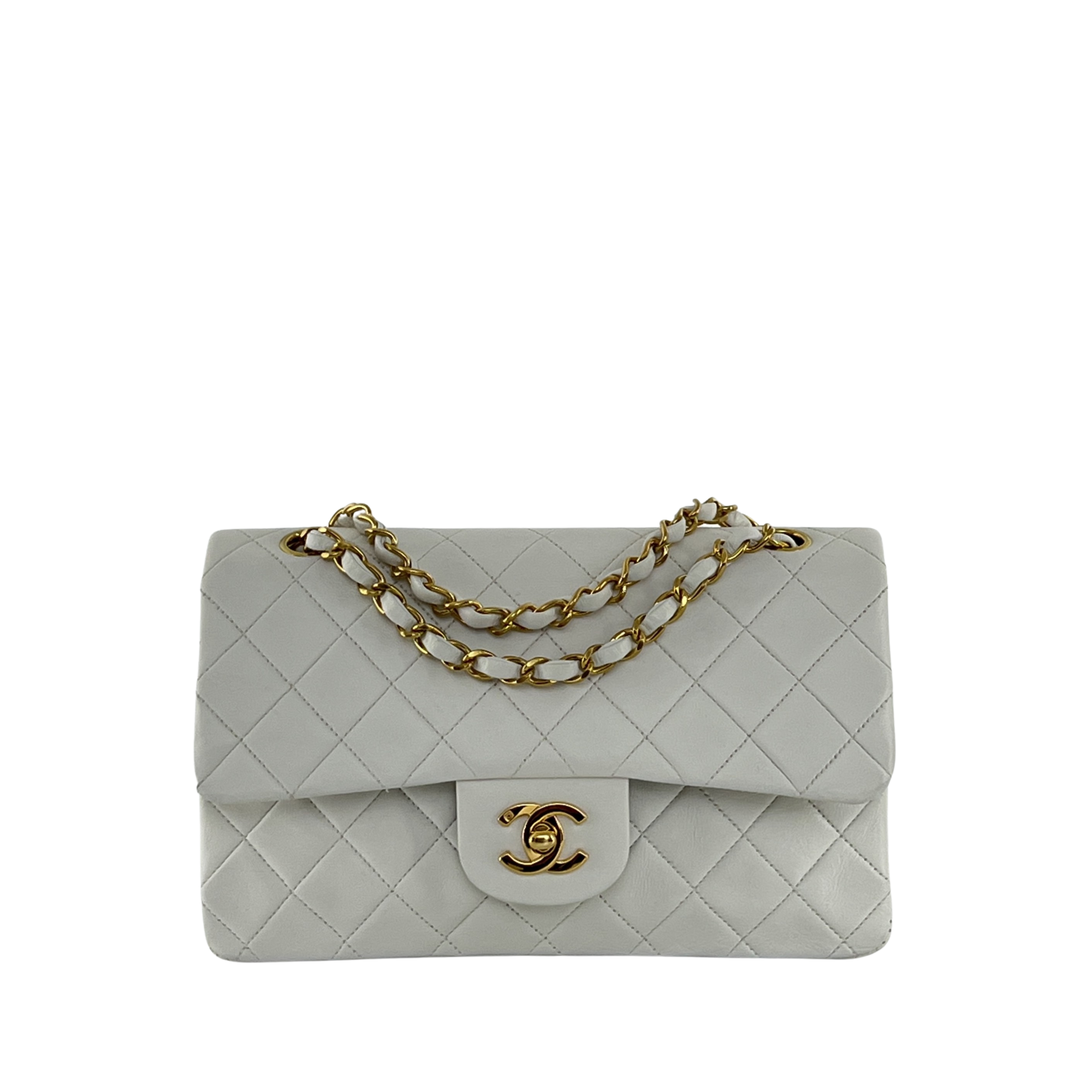 Sac à main CHANEL Timeless Classique Small Double Flap cuir d'agneau blanc