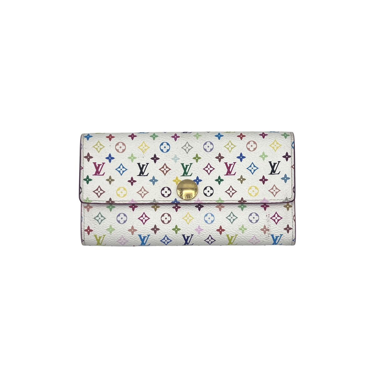 Portefeuille LOUIS VUITTON Murakami Sarah Wallet cuir  blanc