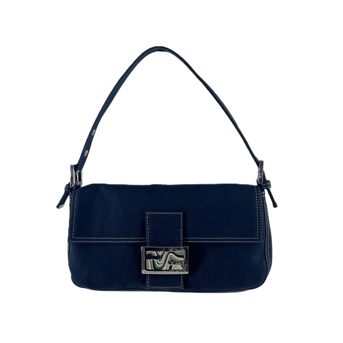 Sac à main FENDI Mamma Baguette denim bleu