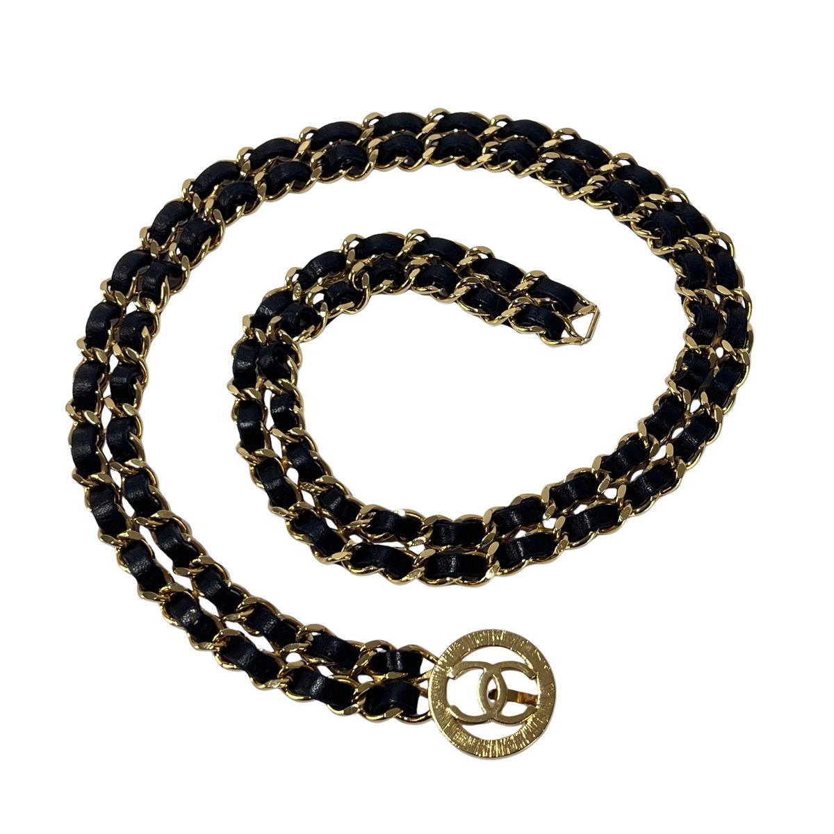Ceinture CHANEL CC Chaîne entrelacée métal et cuir doré