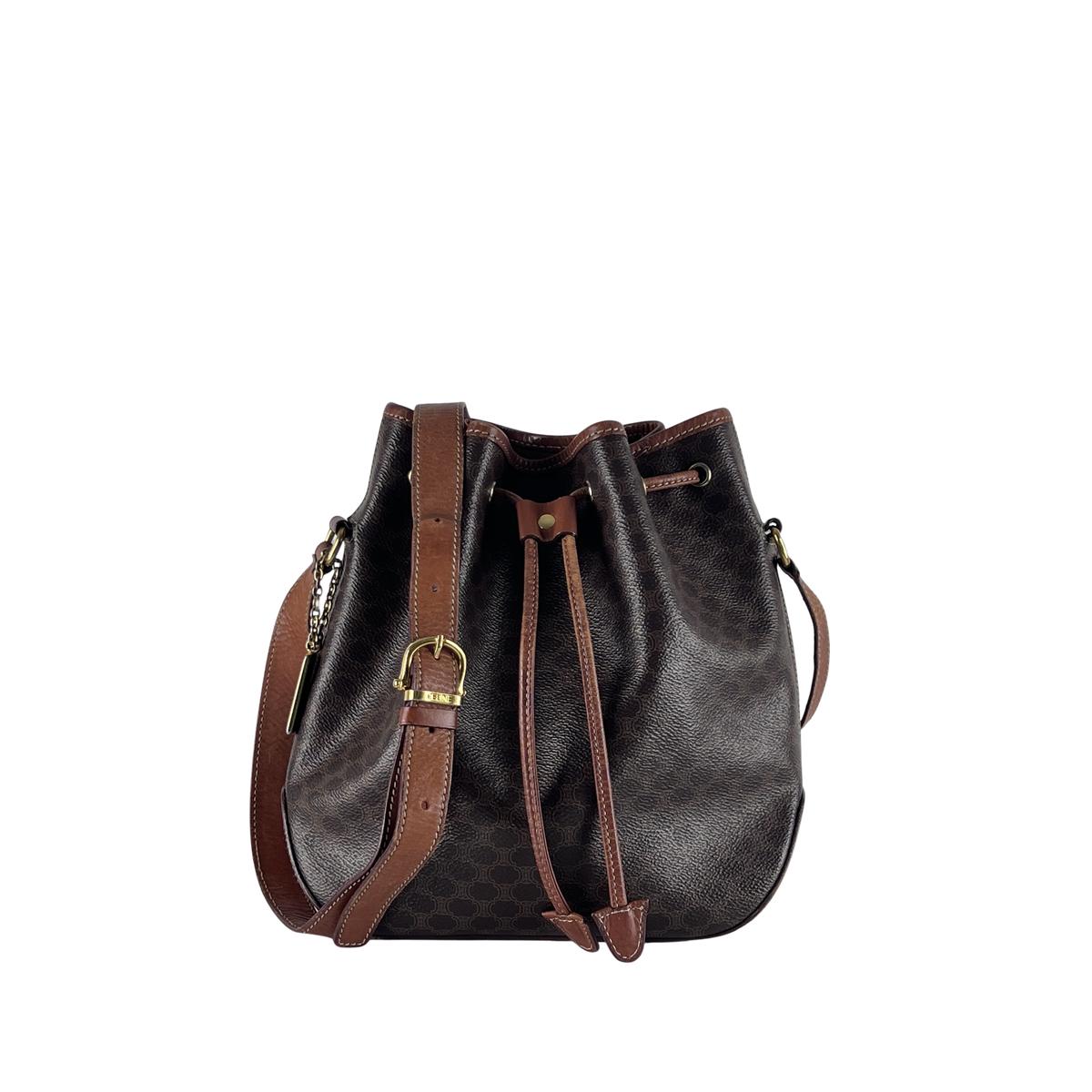Sac à main CELINE Bucket toile et cuir marron