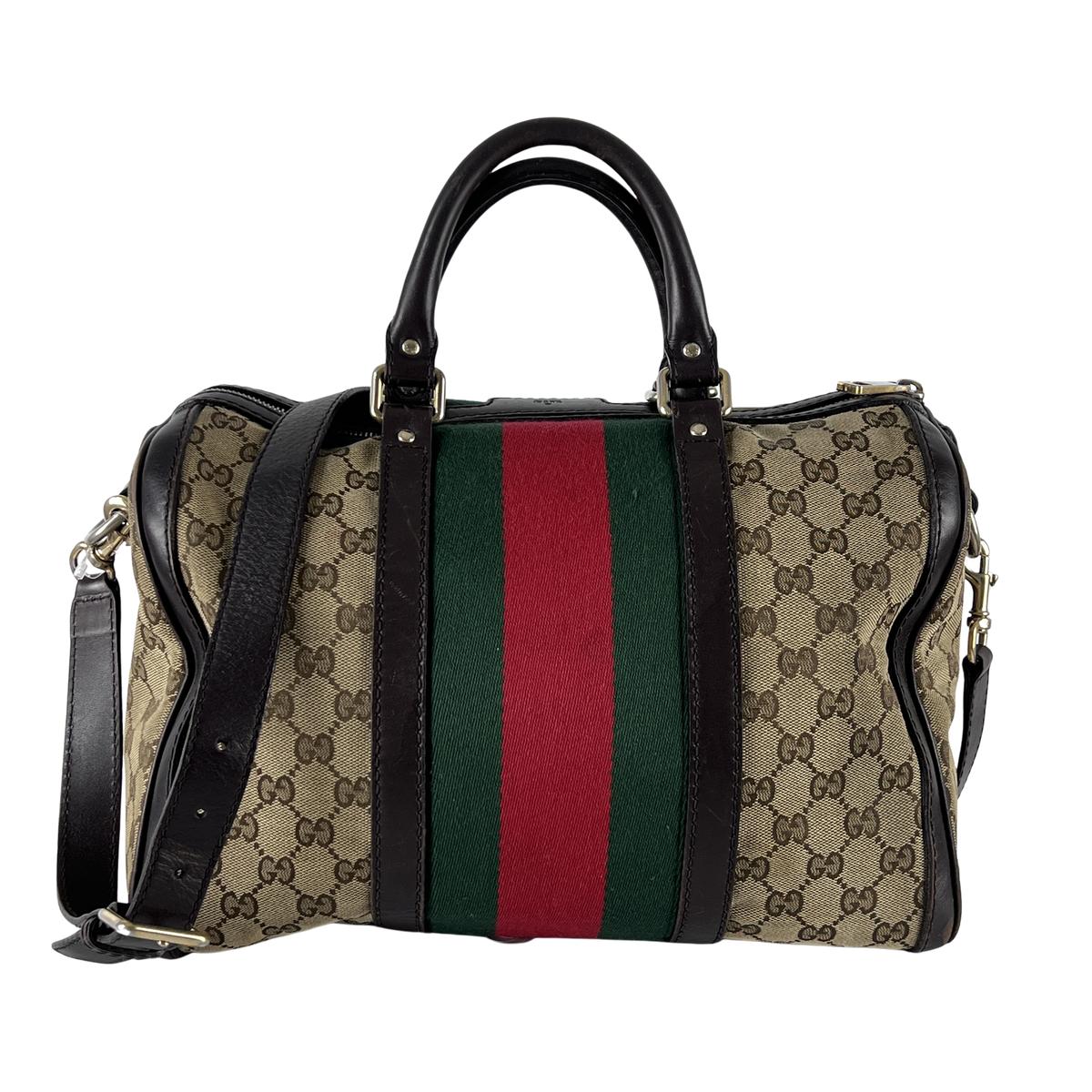 Sac à main GUCCI Boston toile et cuir marron