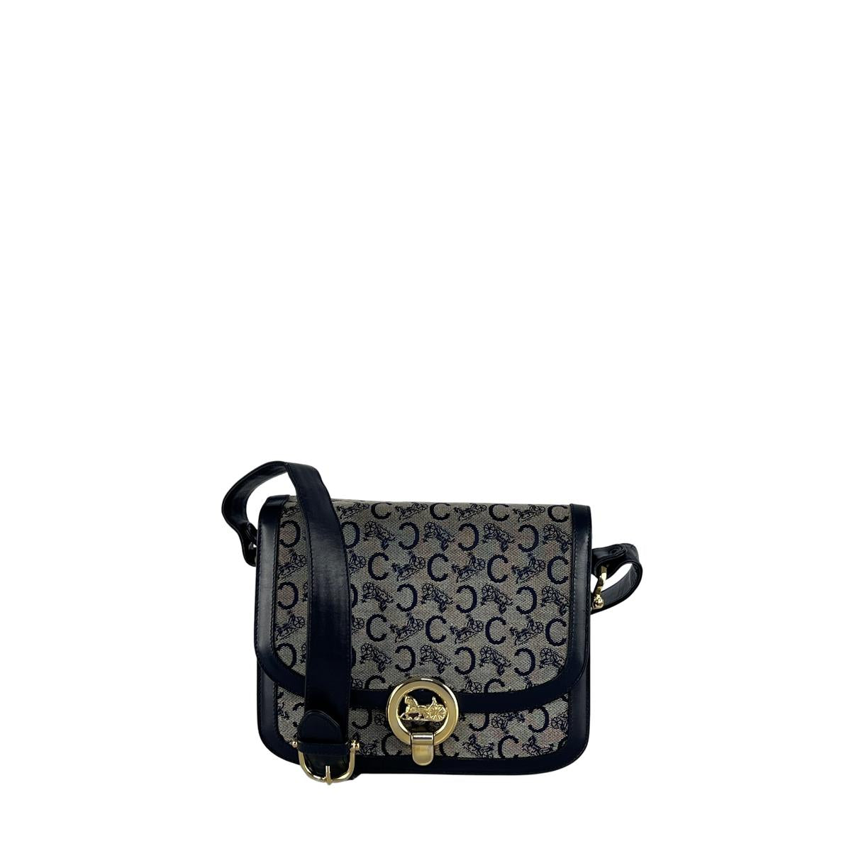 Sac à main CELINE Triomphe toile et cuir navy