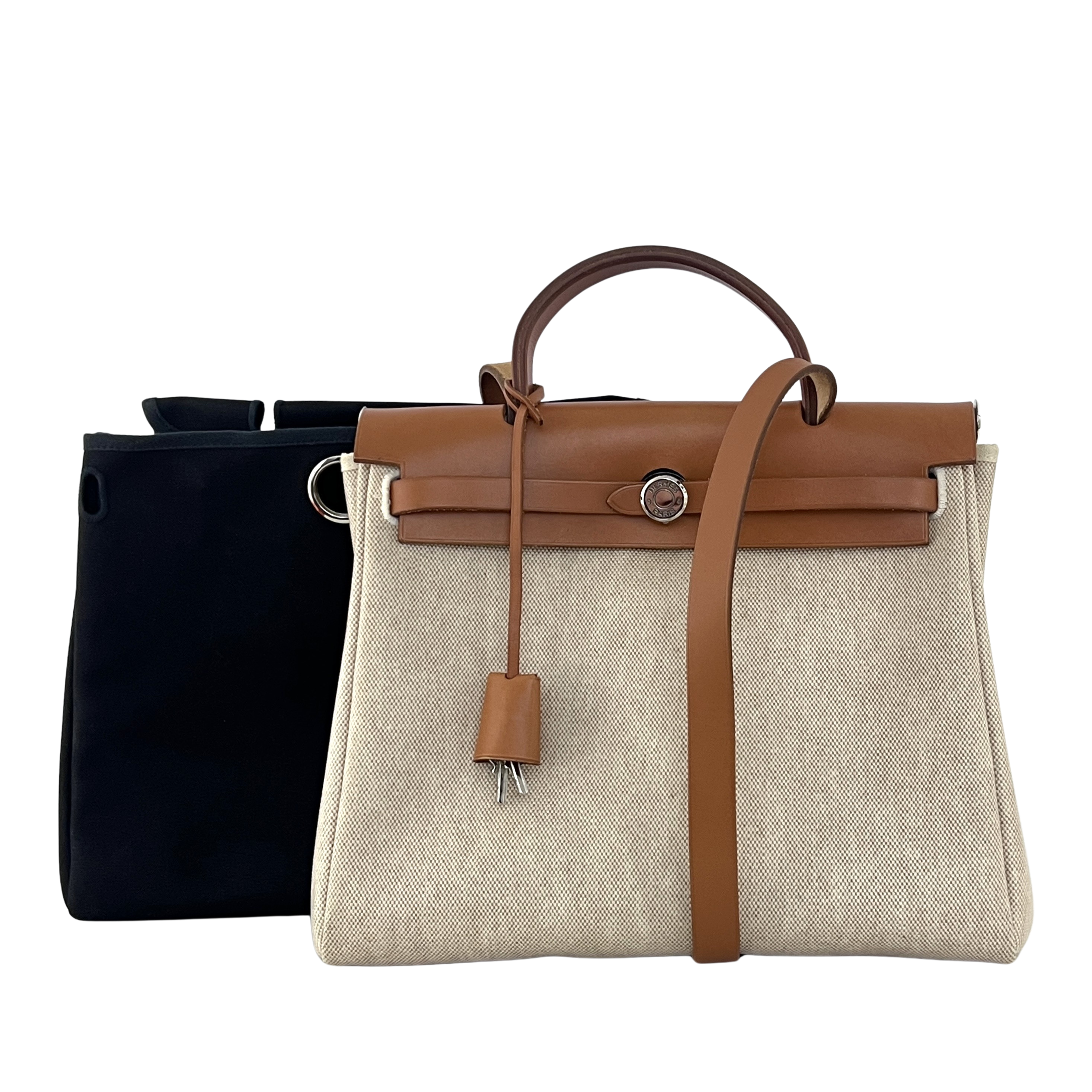 Sac à main HERMÈS Herbag 31 toile et cuir marron