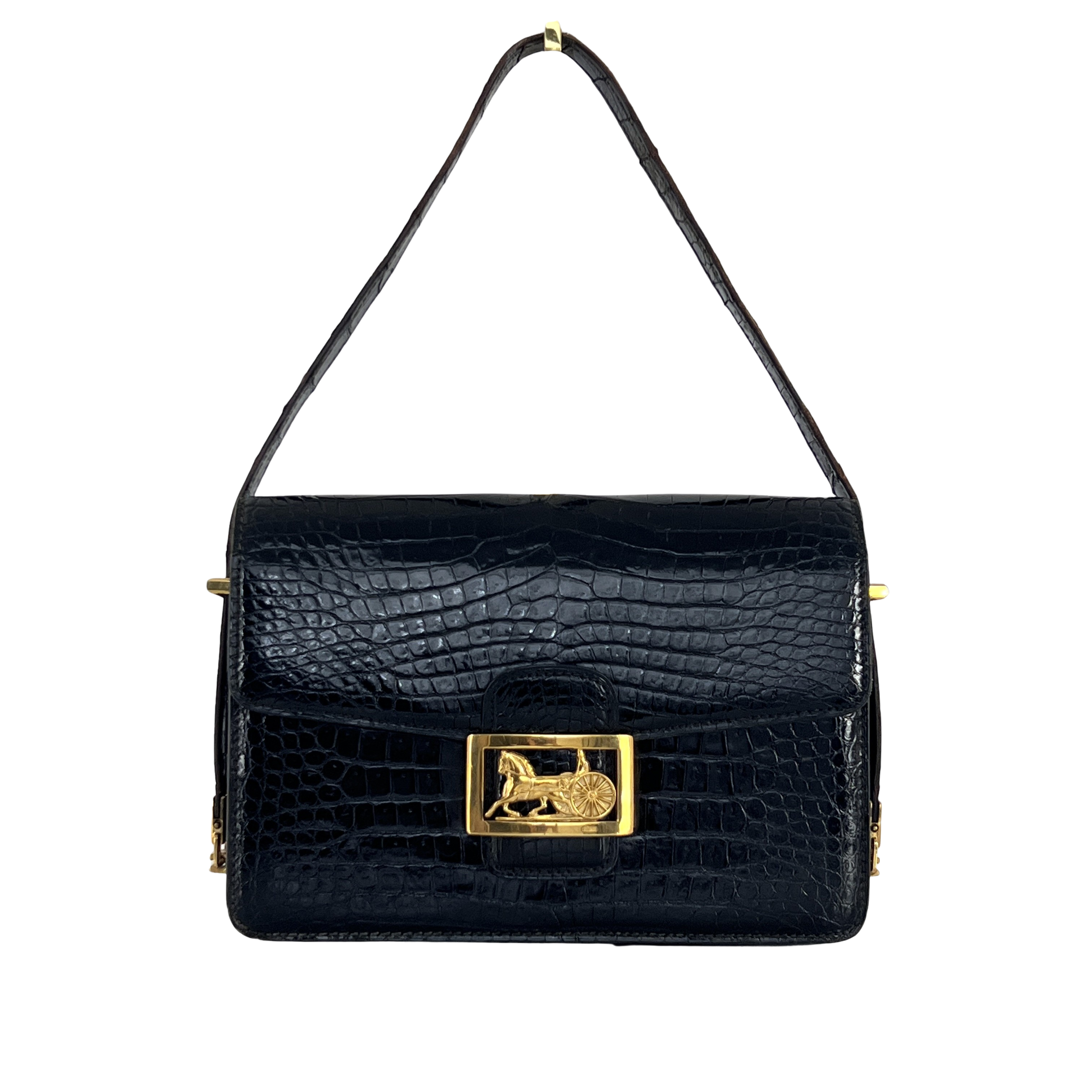 Sac à main CELINE Triomphe crocodile noir