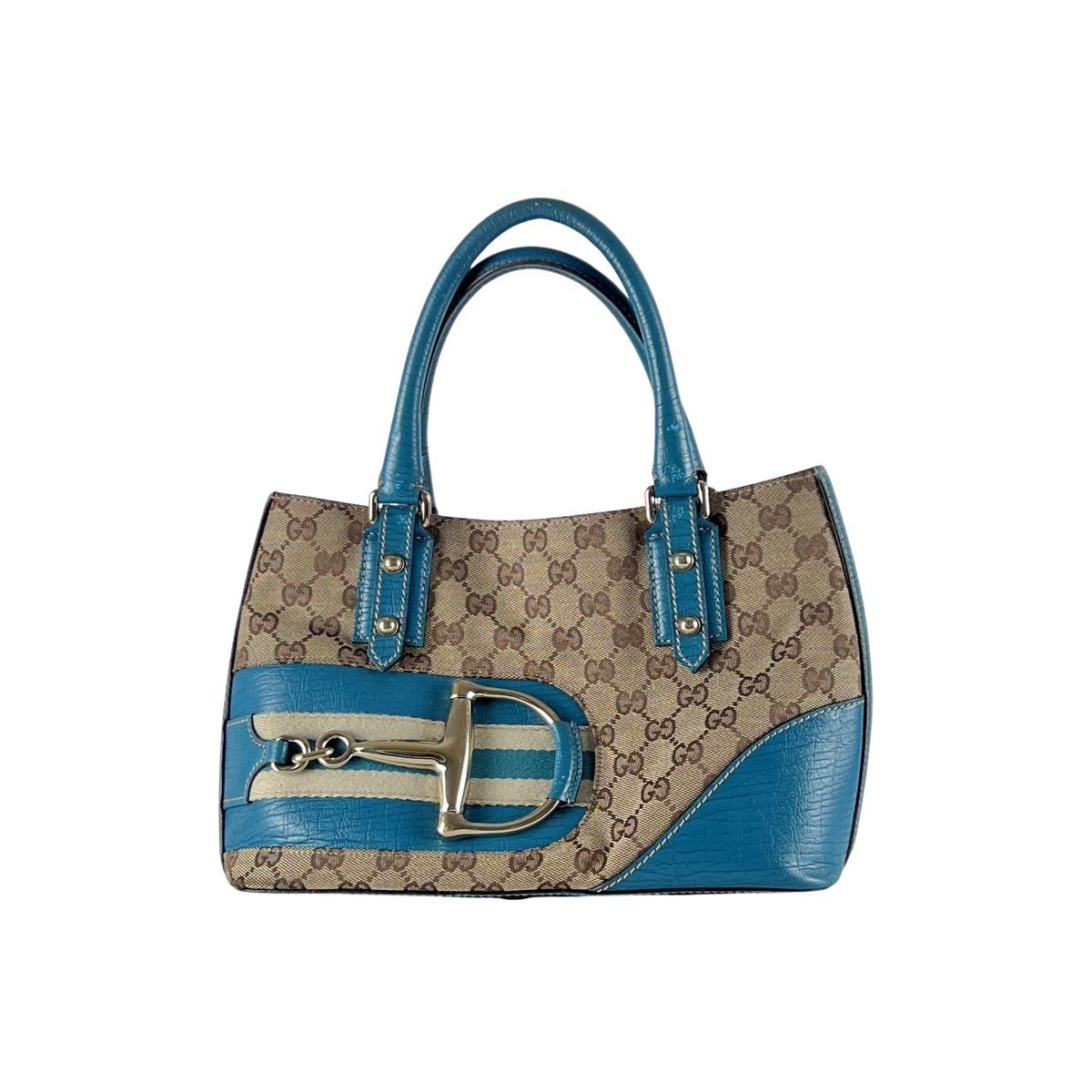 Sac à main GUCCI Horsebit toile et cuir bleu
