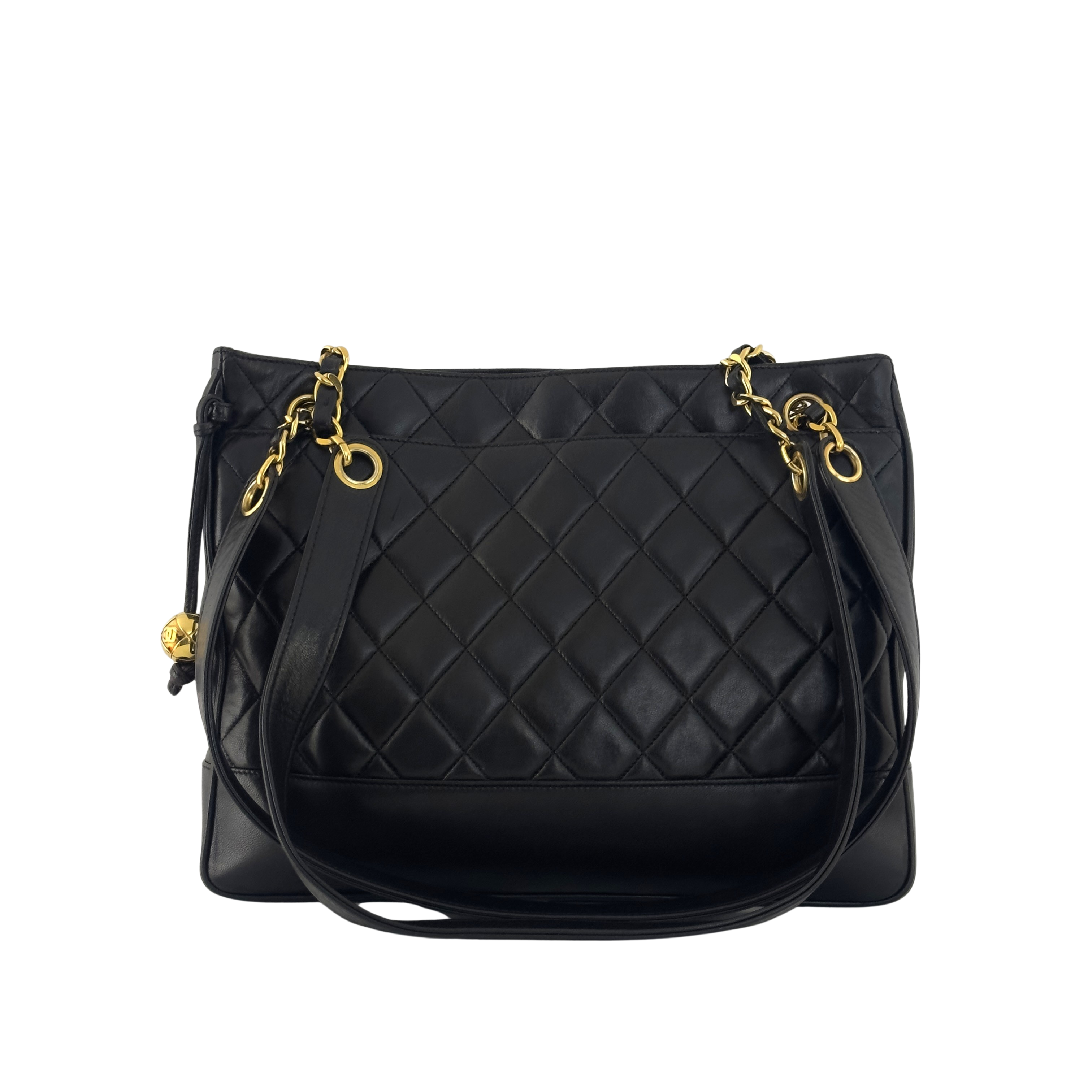 Sac à main CHANEL Tote Matelassé Chain cuir d'agneau noir