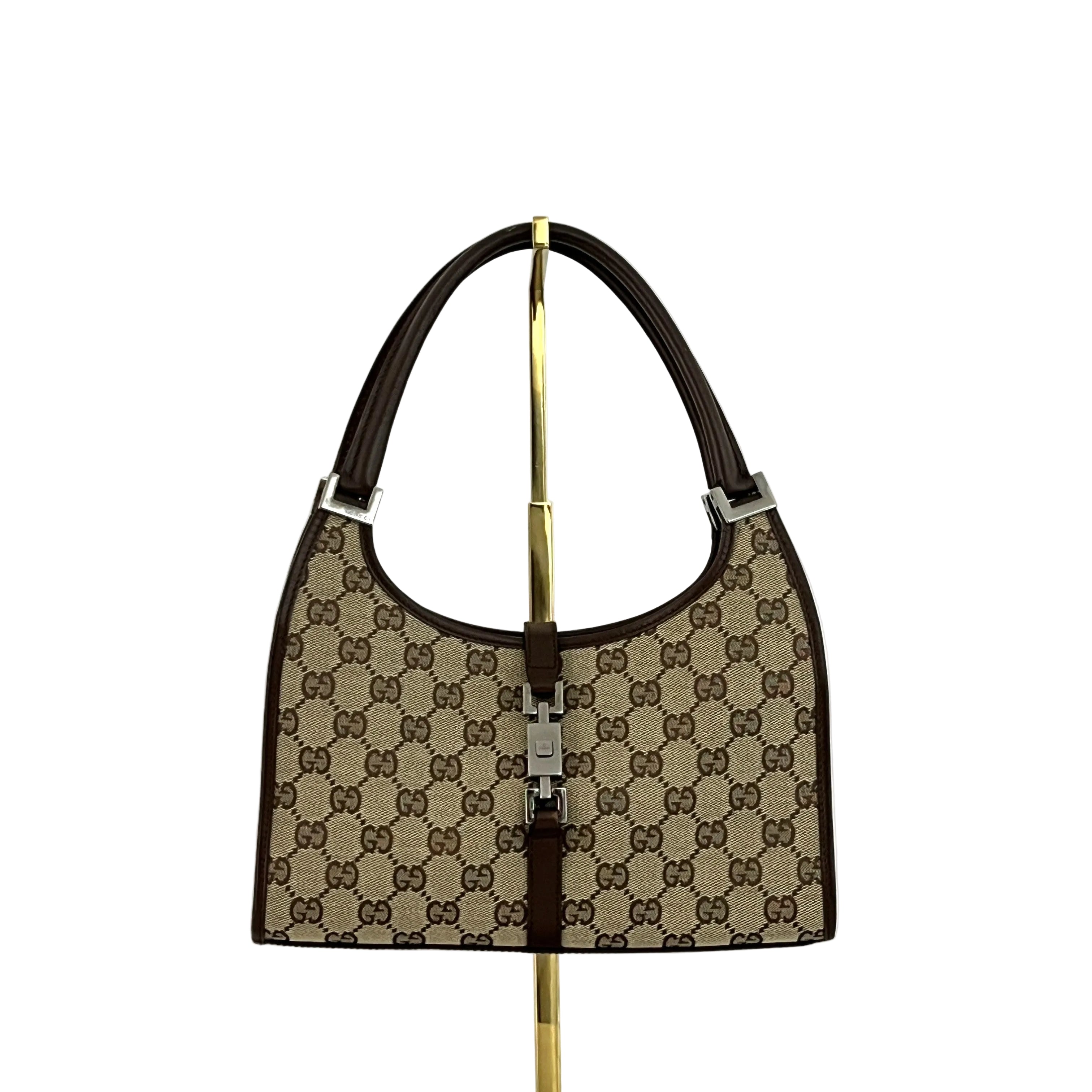 GUCCI Jackie canvas and brown leather handbag