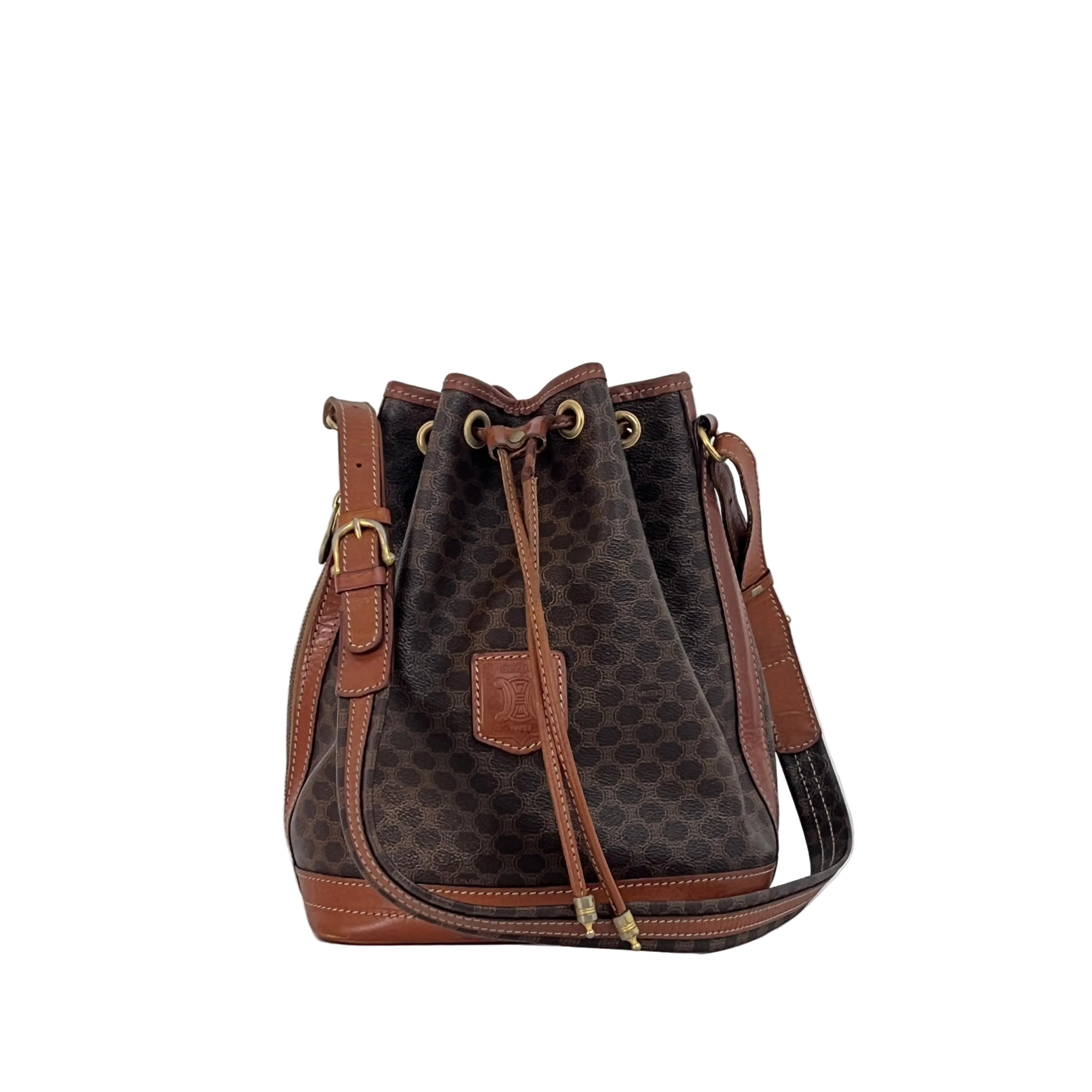 Sac CELINE Seau Petit toile et cuir marron