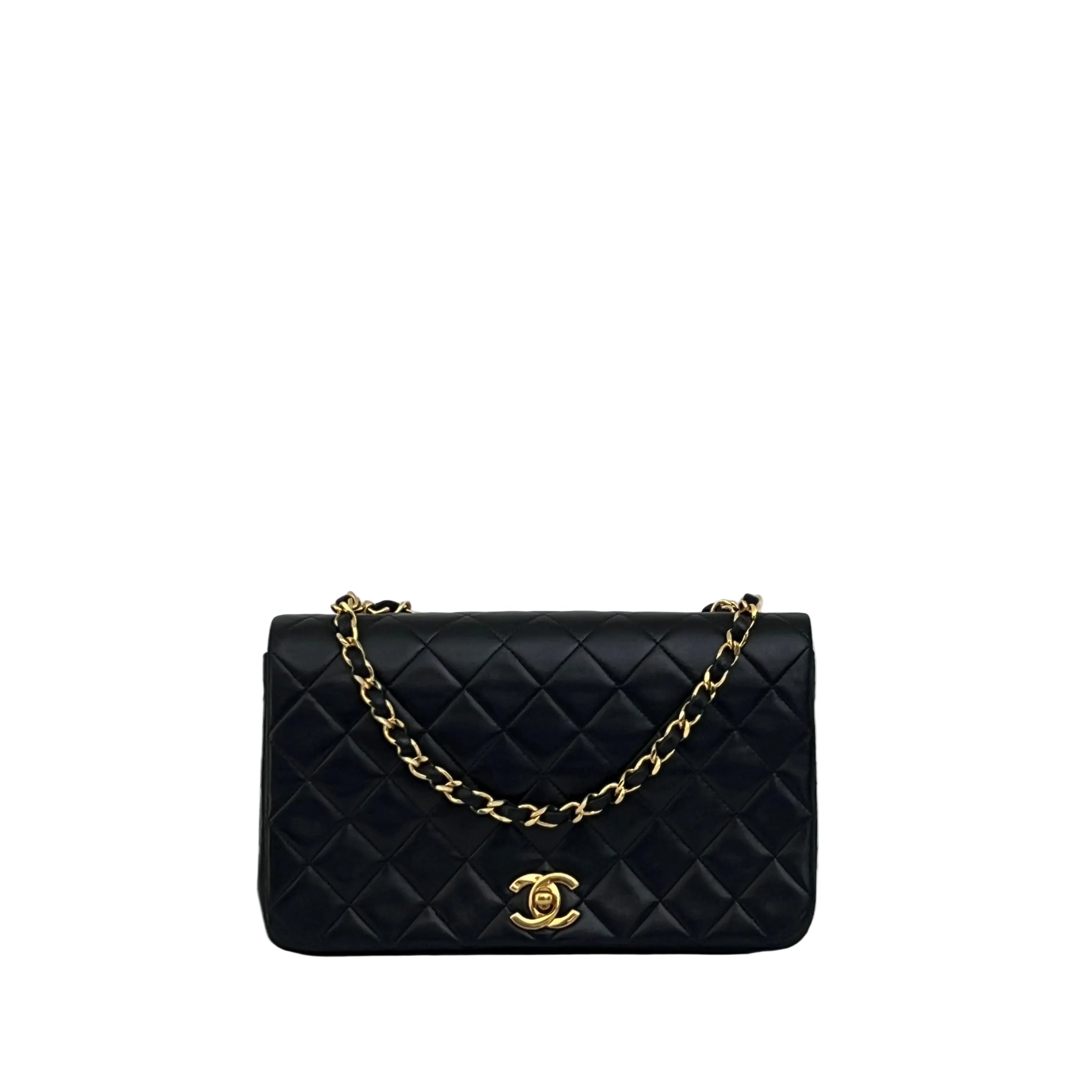 CHANEL Classic Small shoulder bag vintage black lambskin 1989-1991