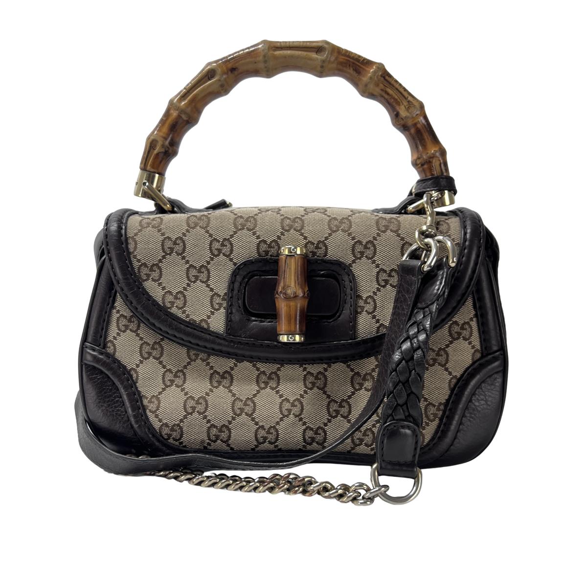 Sac à main GUCCI Bamboo 1947 toile et cuir marron