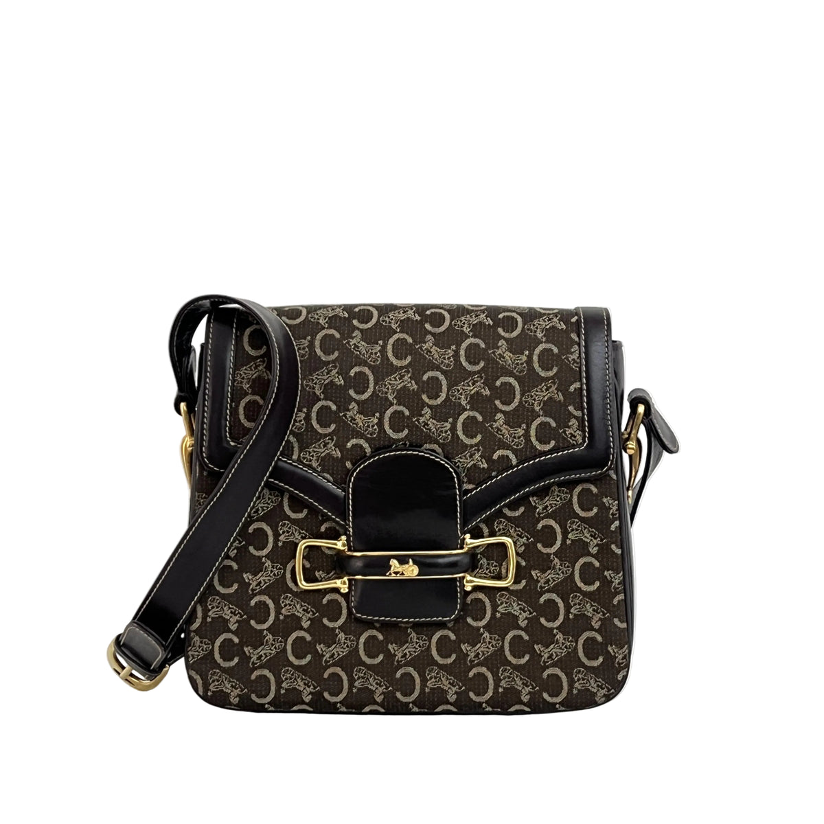CELINE Triomphe C Carriage bag in canvas and brown leather