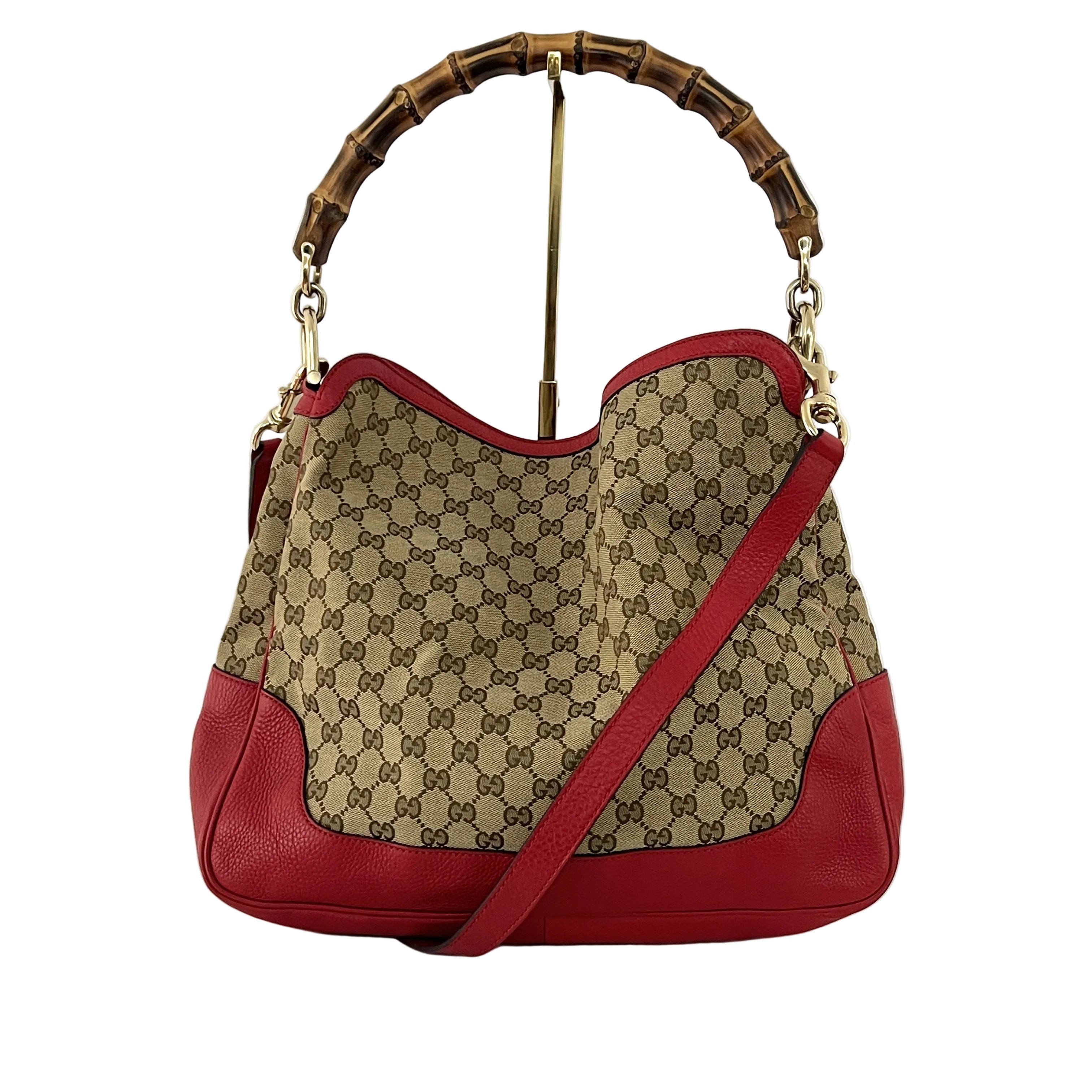 Sac à main GUCCI Diana Bamboo toile et cuir marron