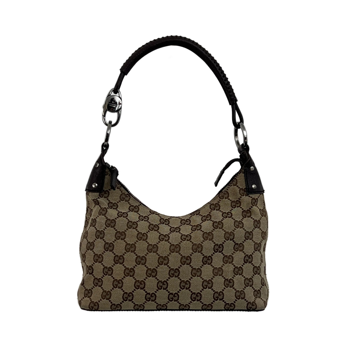 Sac GUCCI Hobo GG toile et cuir marron