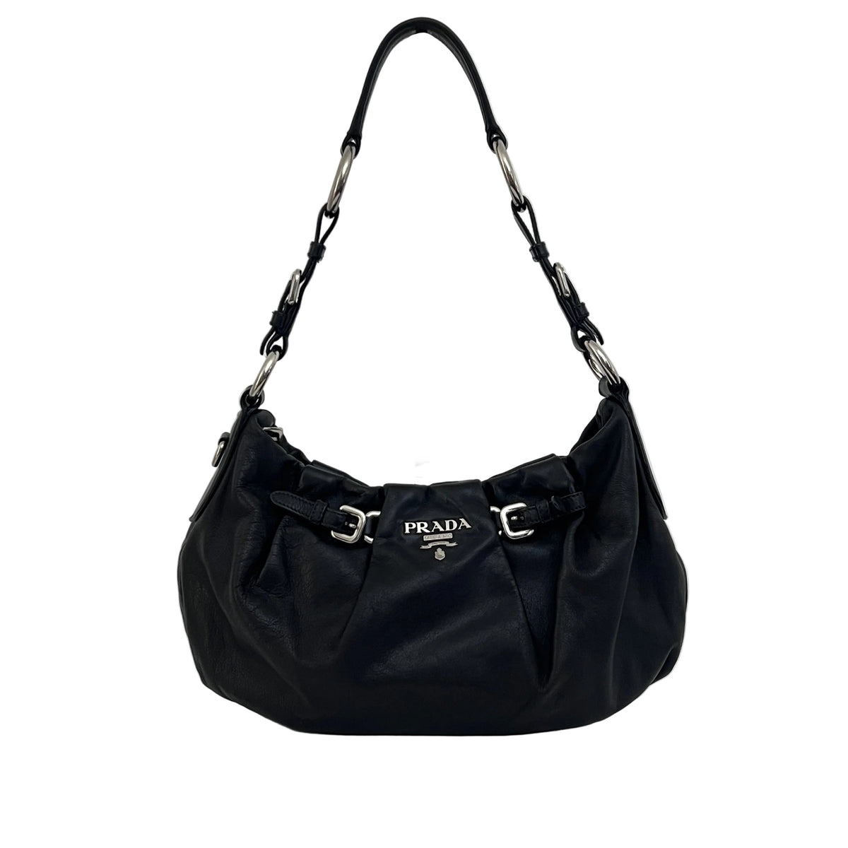 Sac PRADA Hobo Buckle cuir lisse noir