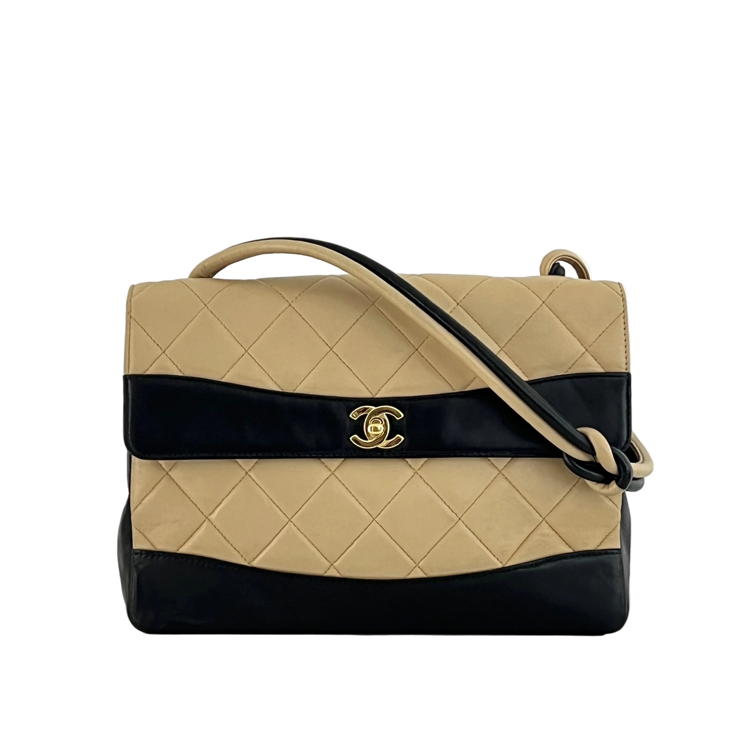 Sac à main CHANEL Top Handle cuir d'agneau bicolore