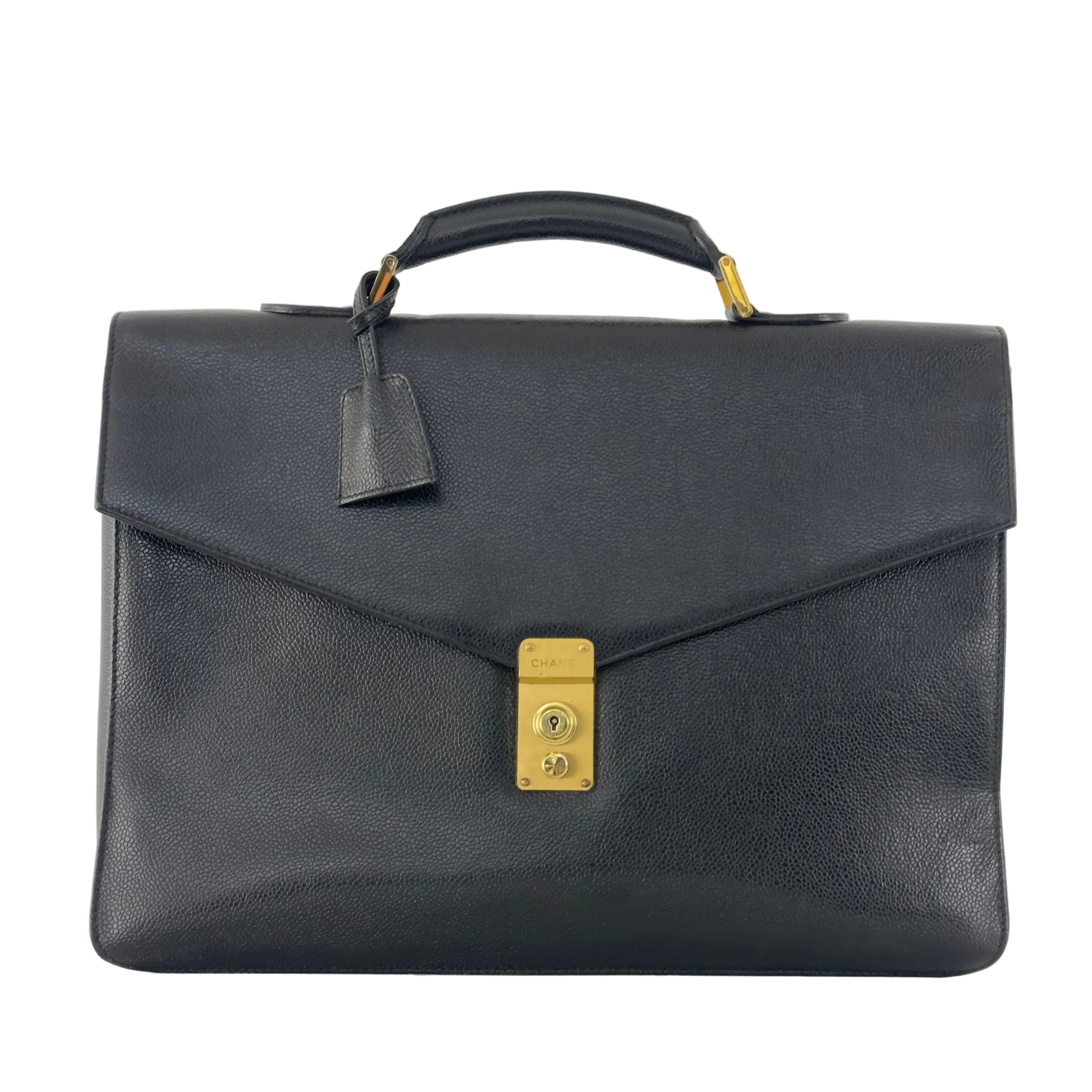 Sac à main CHANEL Briefcase cuir caviar noir